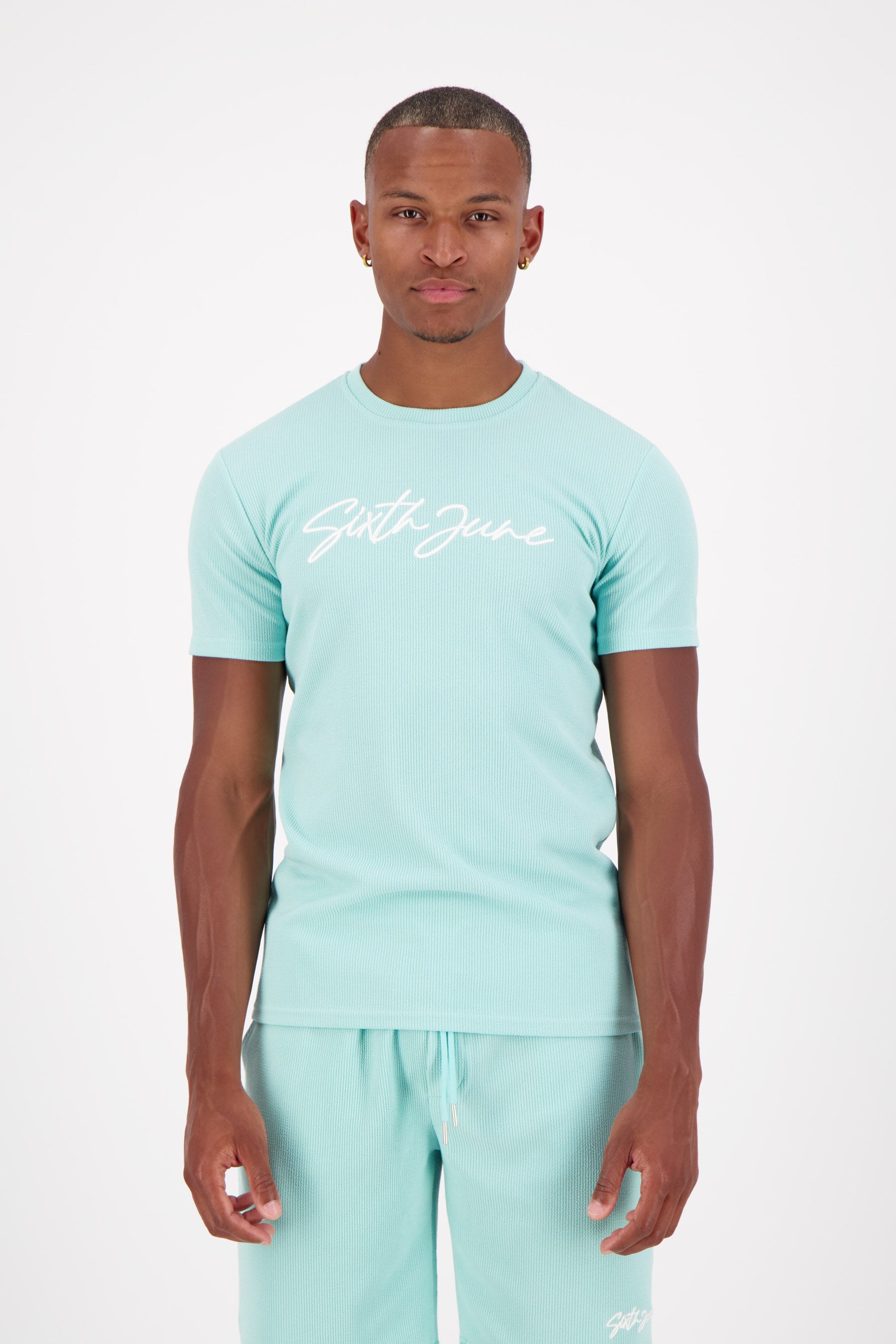 T-shirt texturé épais logo Bleu turquoise