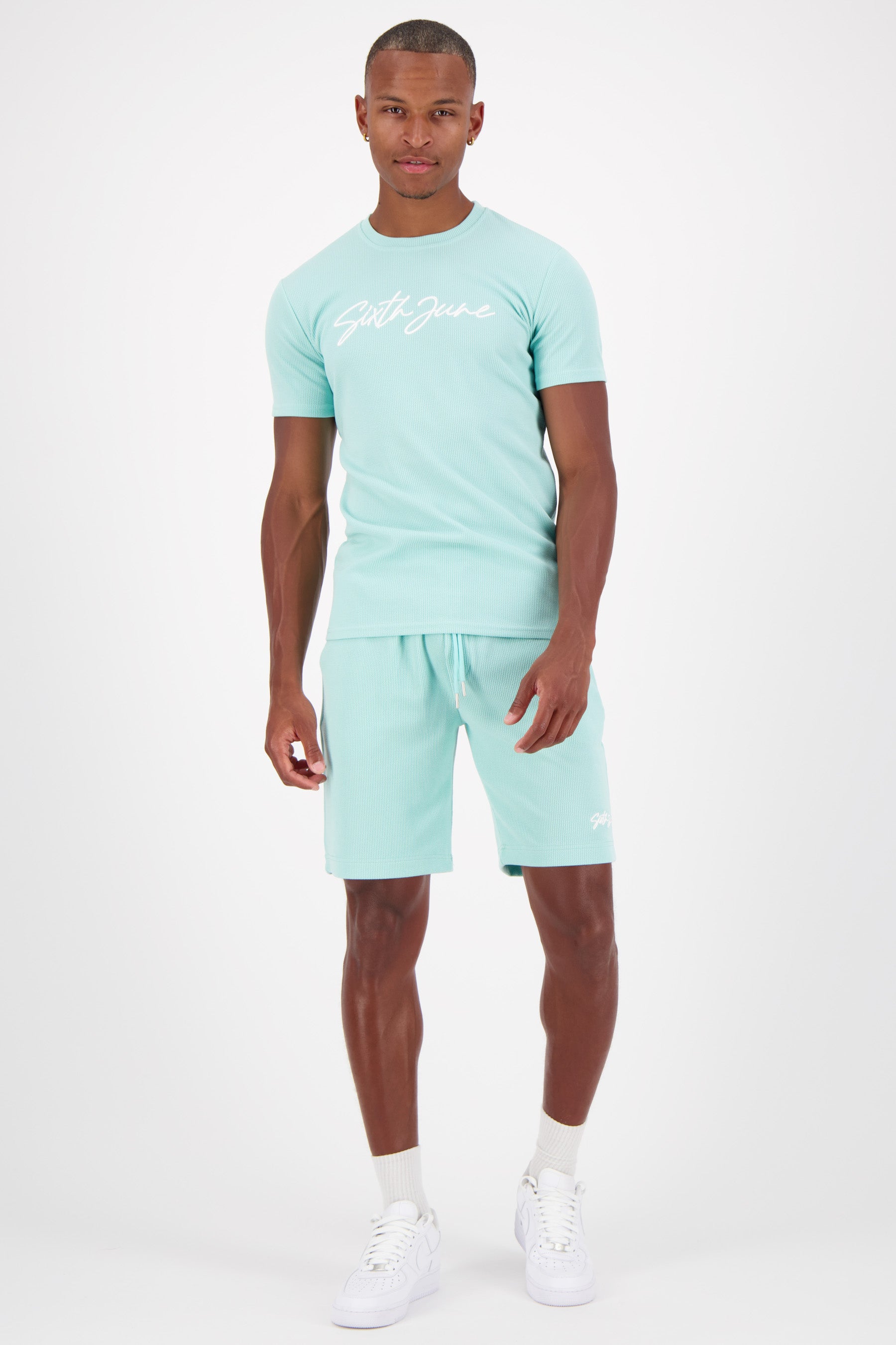 Short texturé épais logo Bleu clair