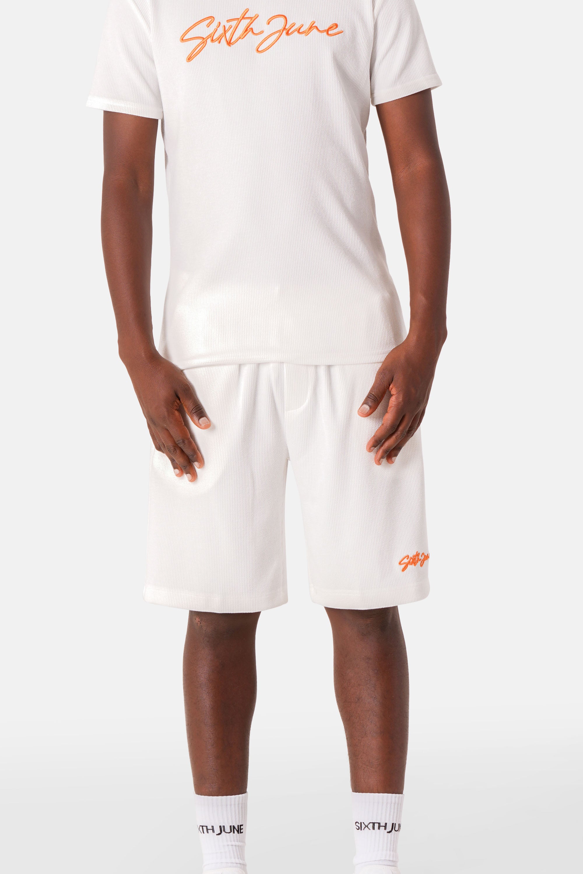 Short texturé épais logo Blanc