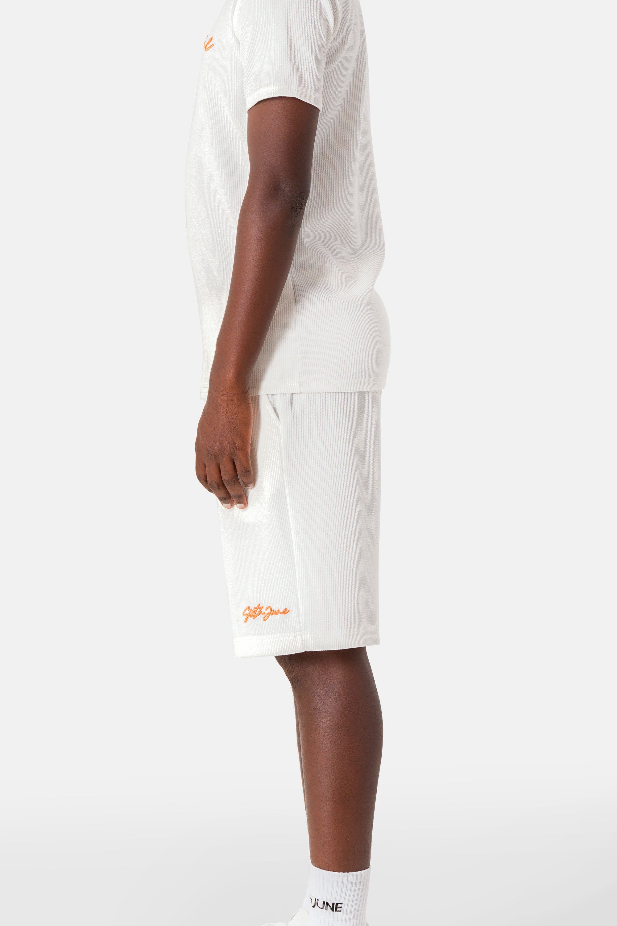 Short texturé épais logo Blanc