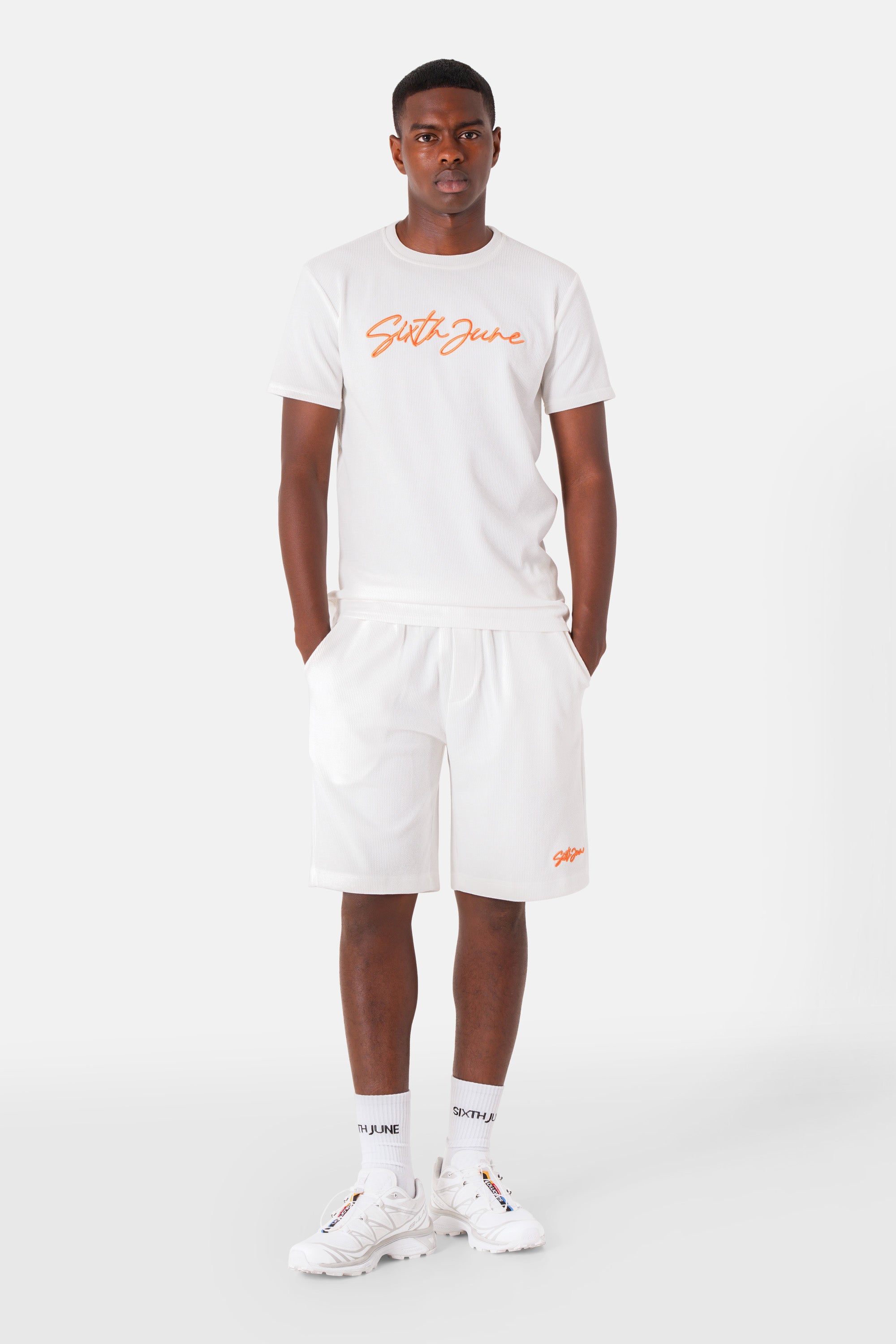 Short texturé épais logo Blanc