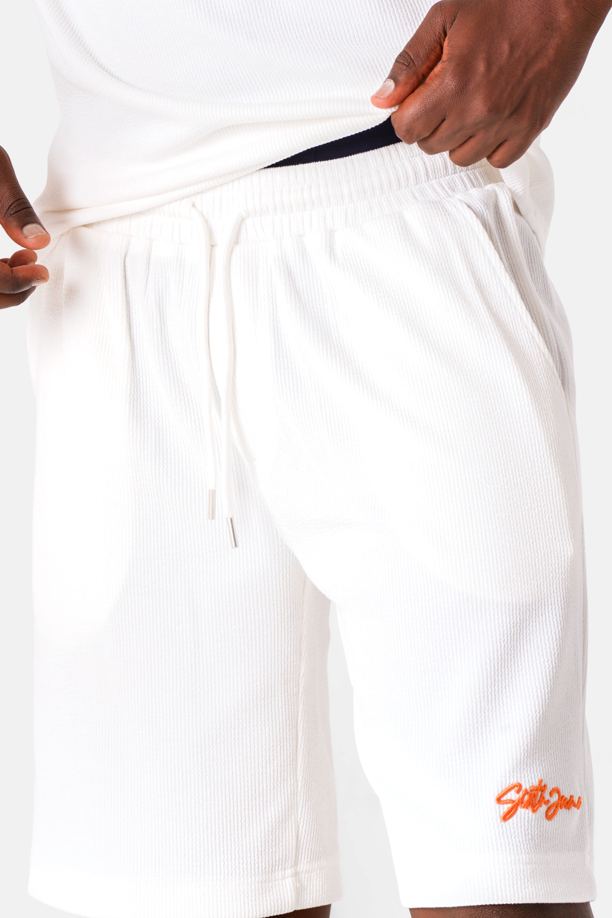 Short texturé épais logo Blanc