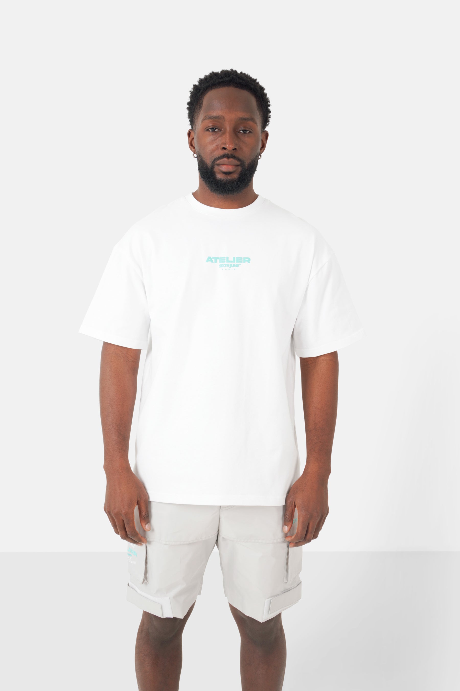 White workshop text printed t-shirt