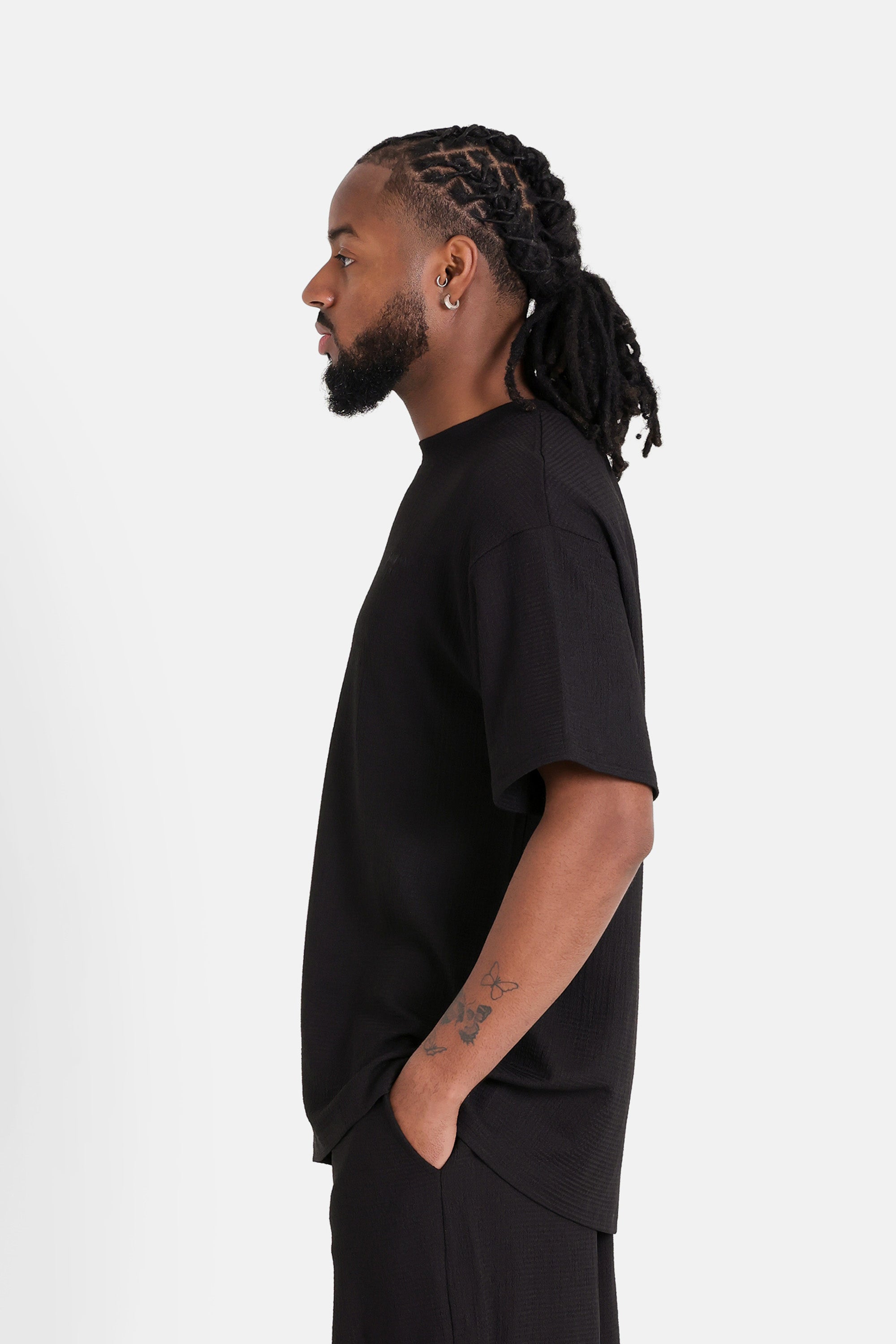 T-shirt texturée broderie Noir