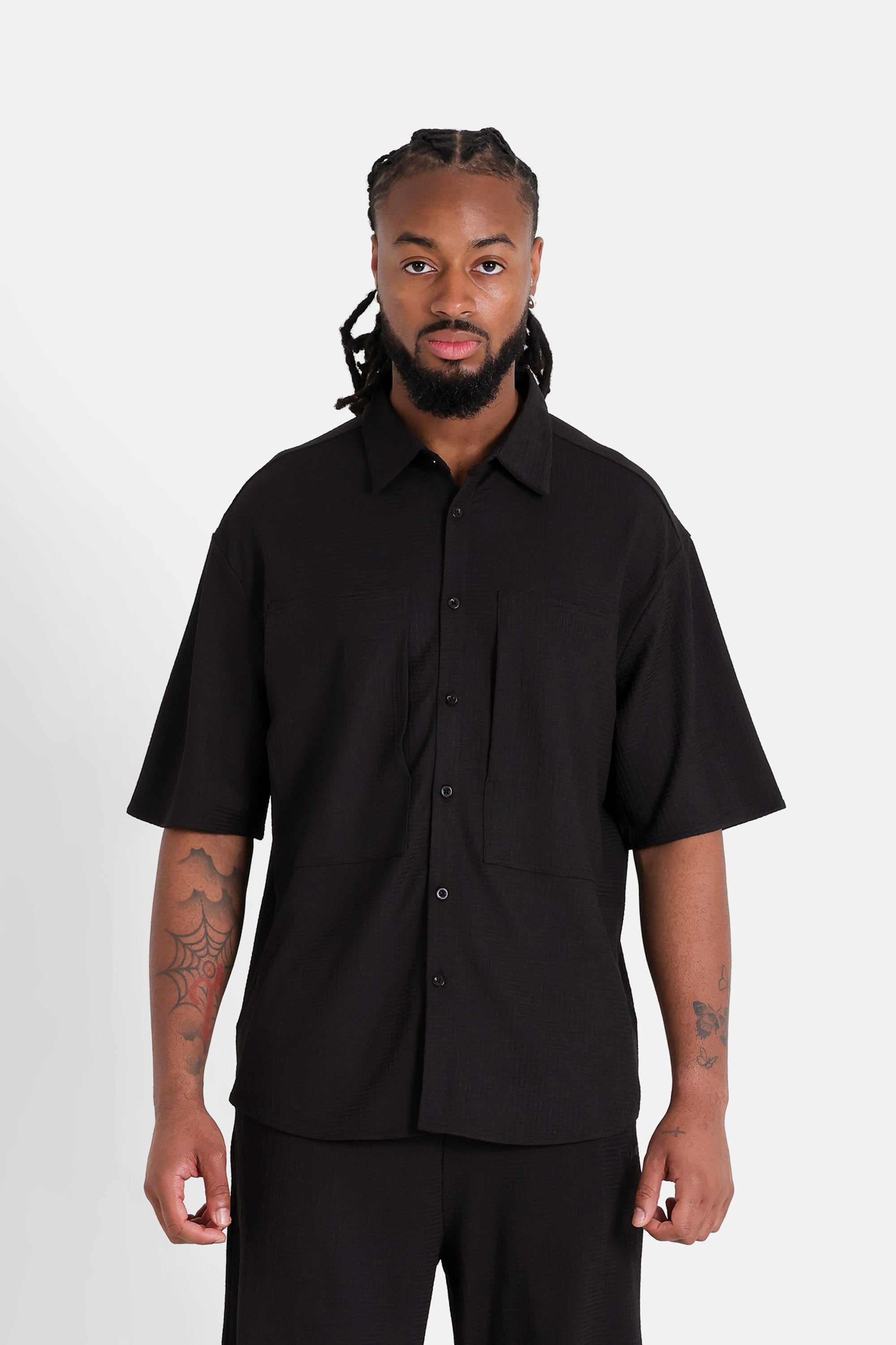 Chemise texturée broderie Noir