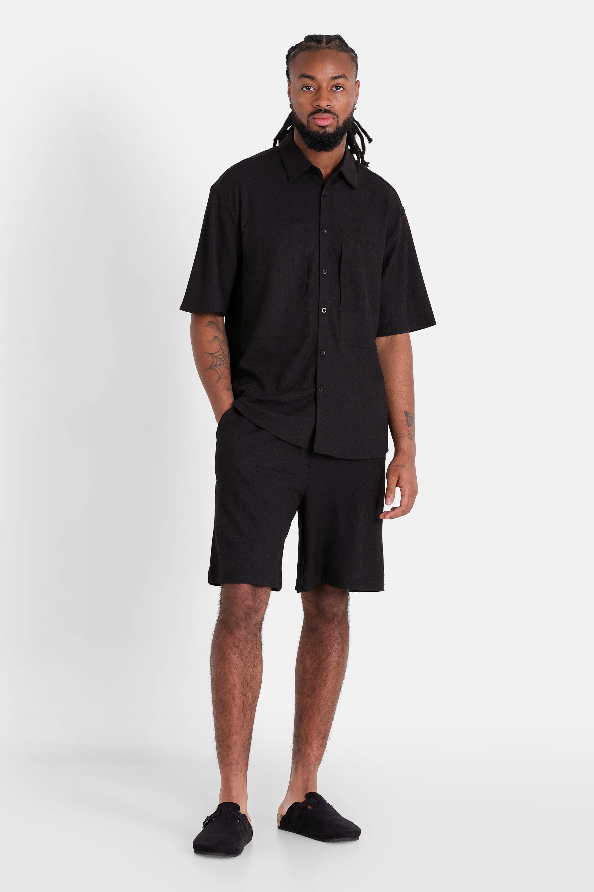 Chemise texturée broderie Noir