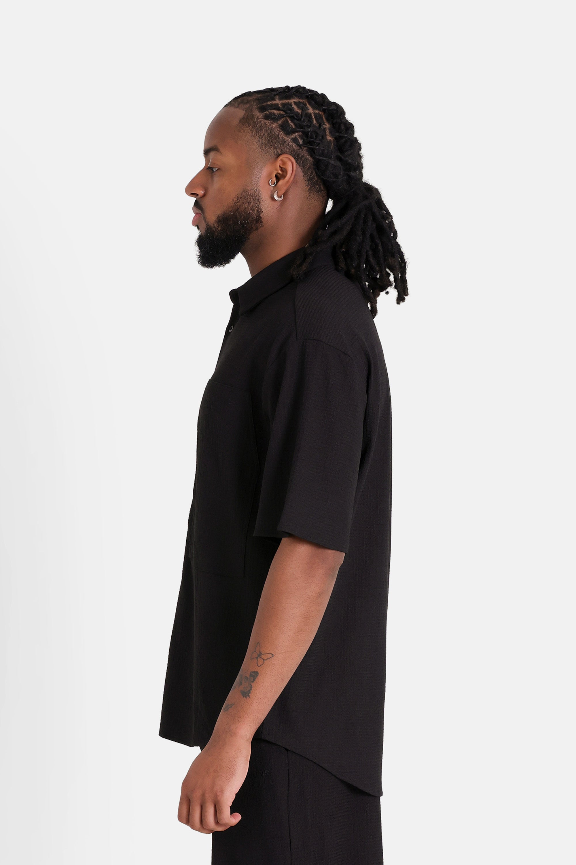 Chemise texturée broderie Noir