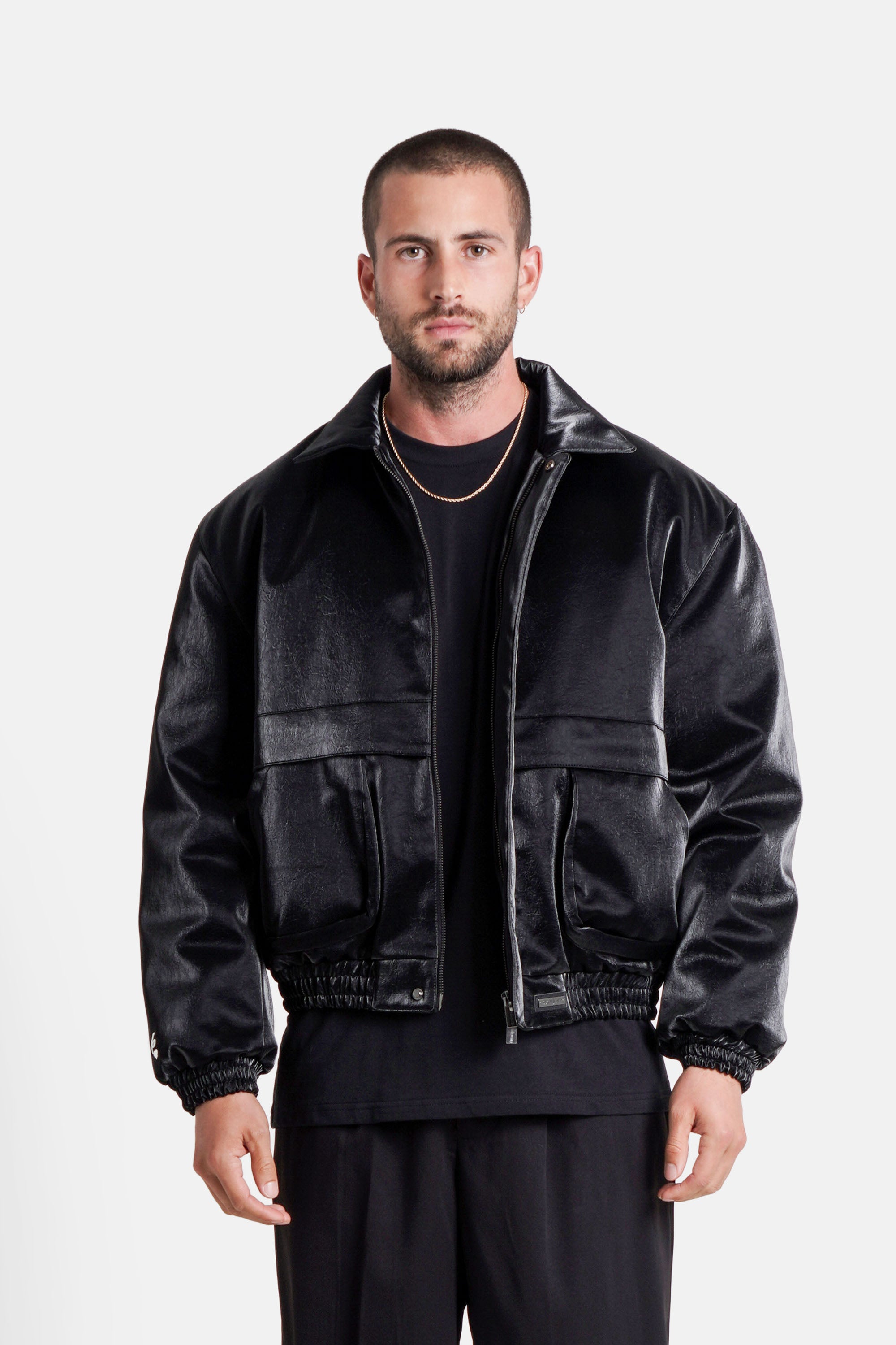 VEGAN leather boxy Jacket