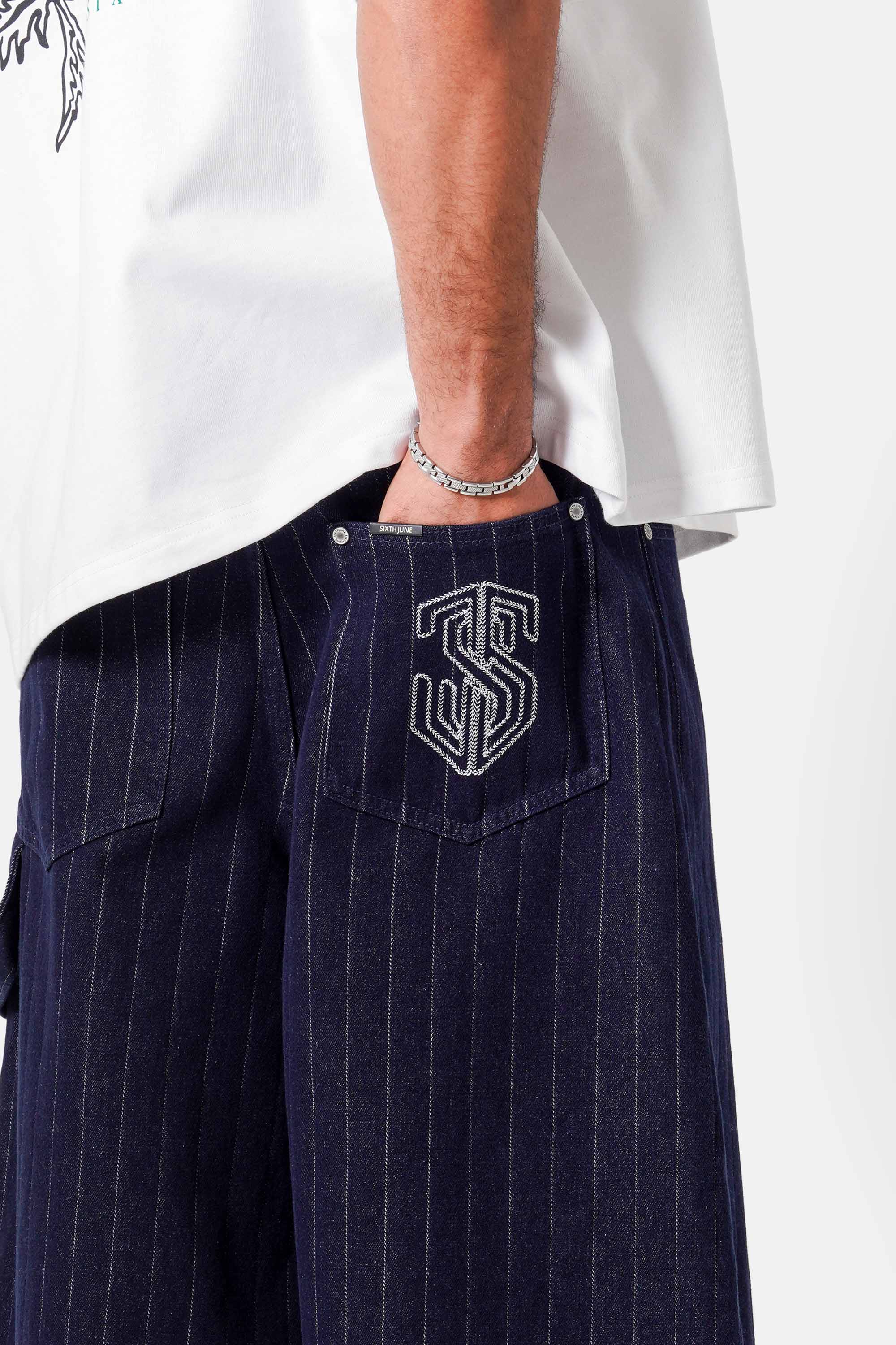 STRIPES baggy denim short
