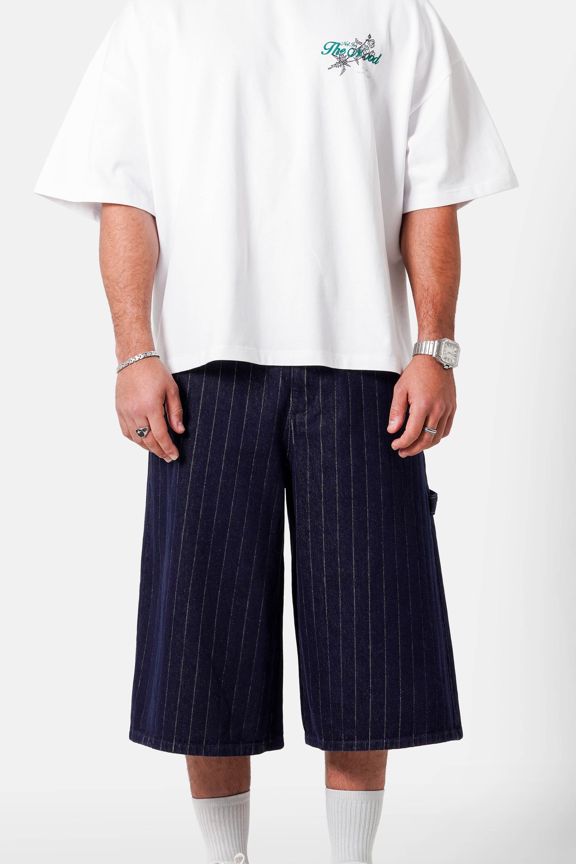 STRIPES baggy denim short