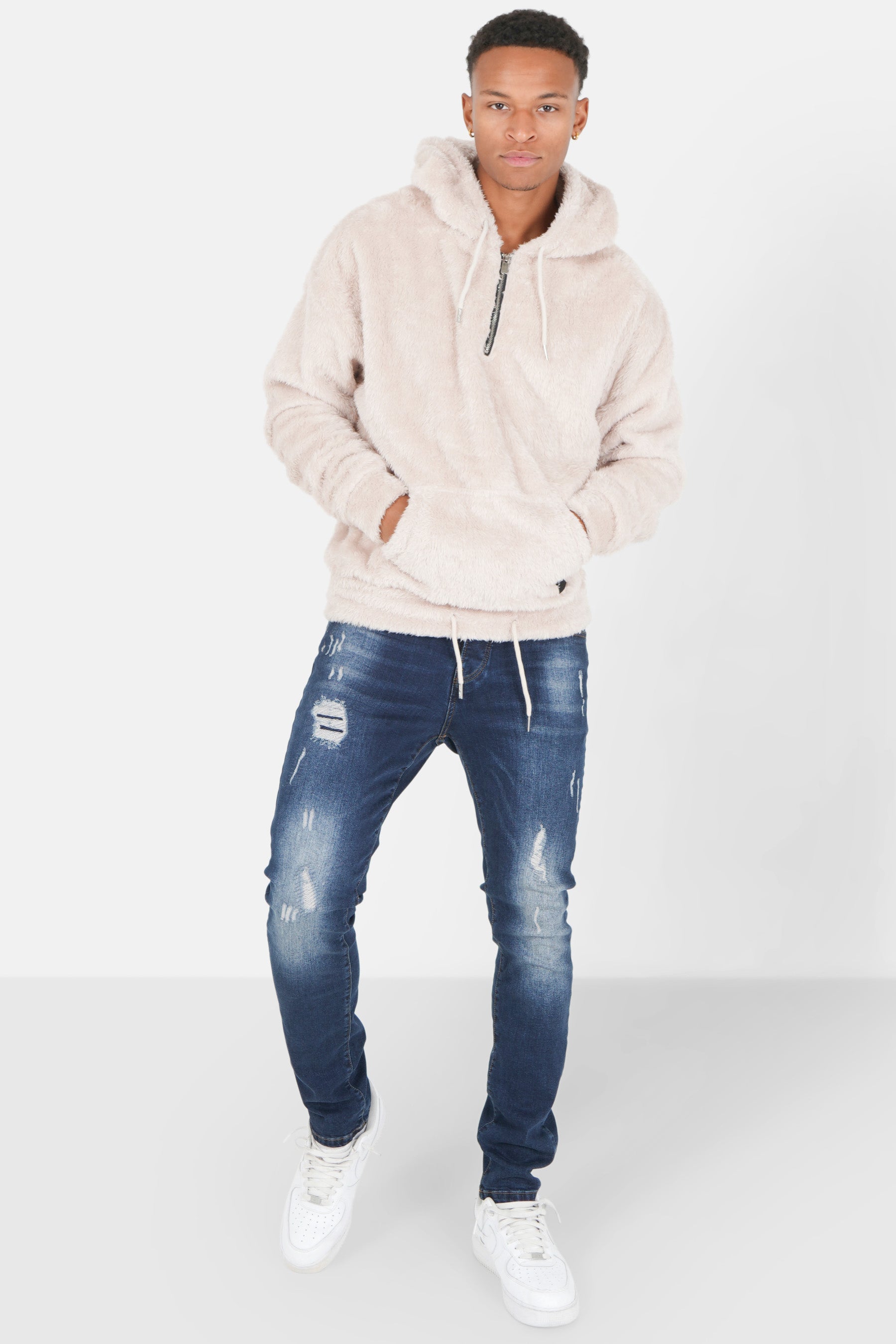 Sweat oversize capuche duveteux Beige