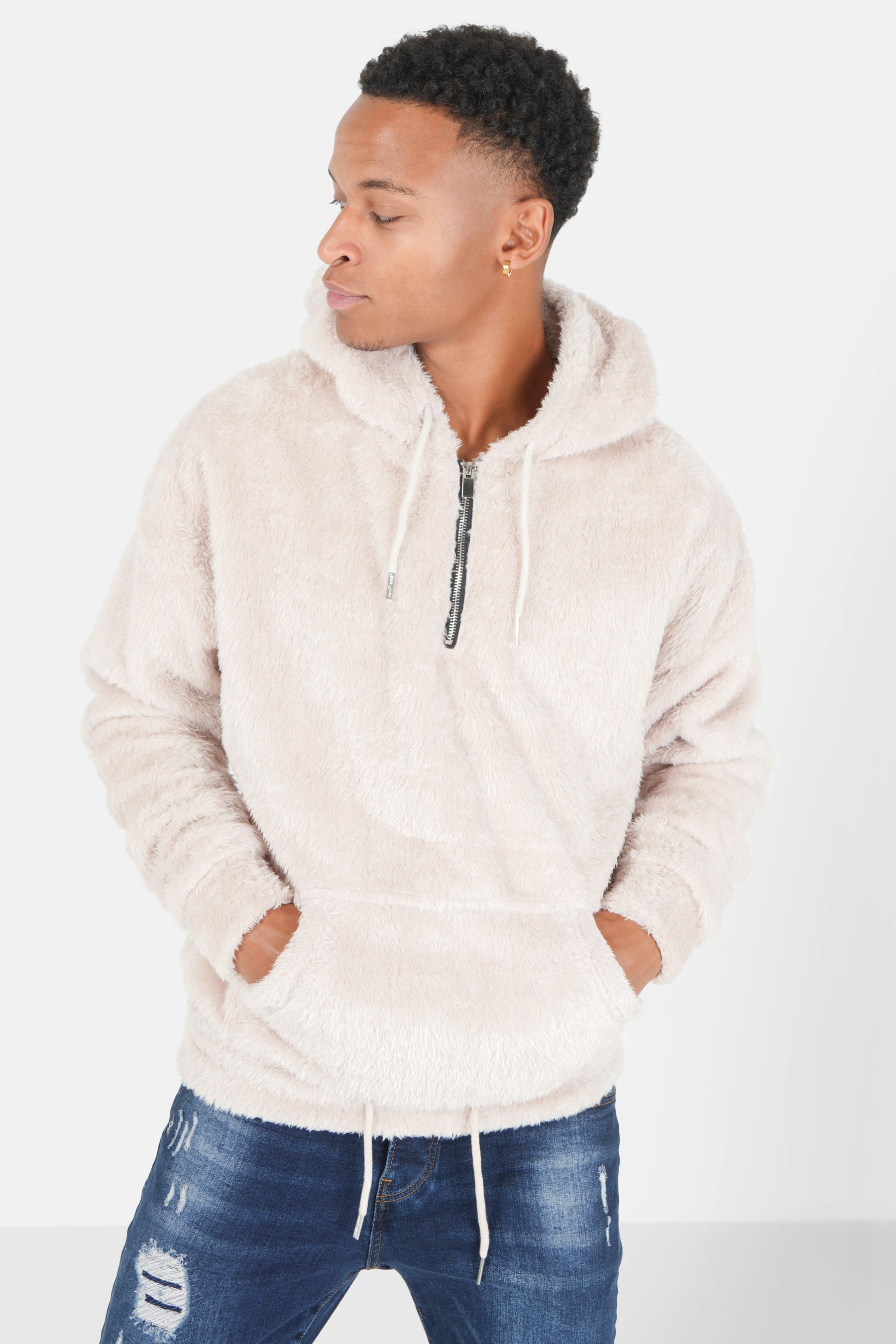 Sweat oversize capuche duveteux Beige