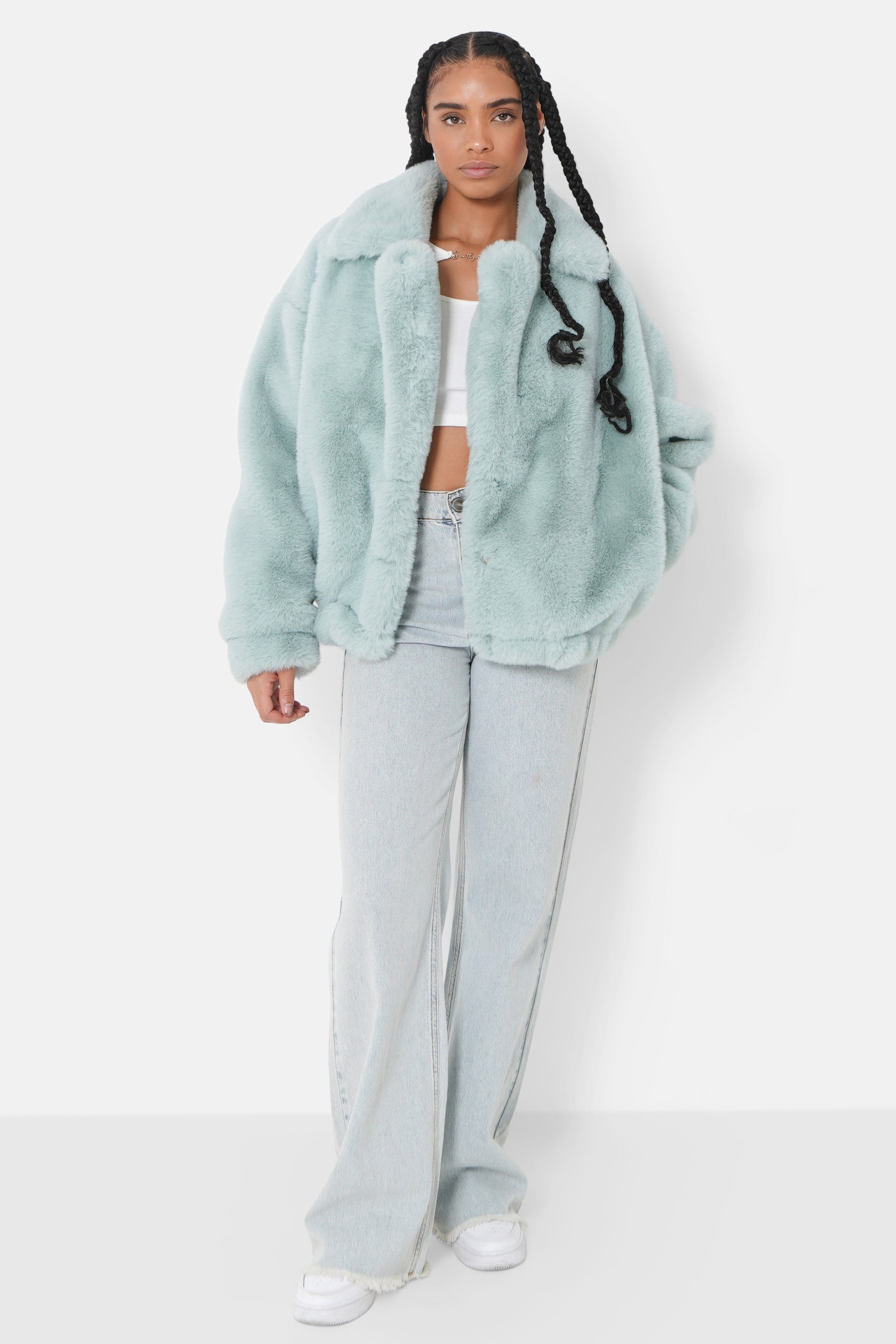 Veste oversize fourrure vert pastel