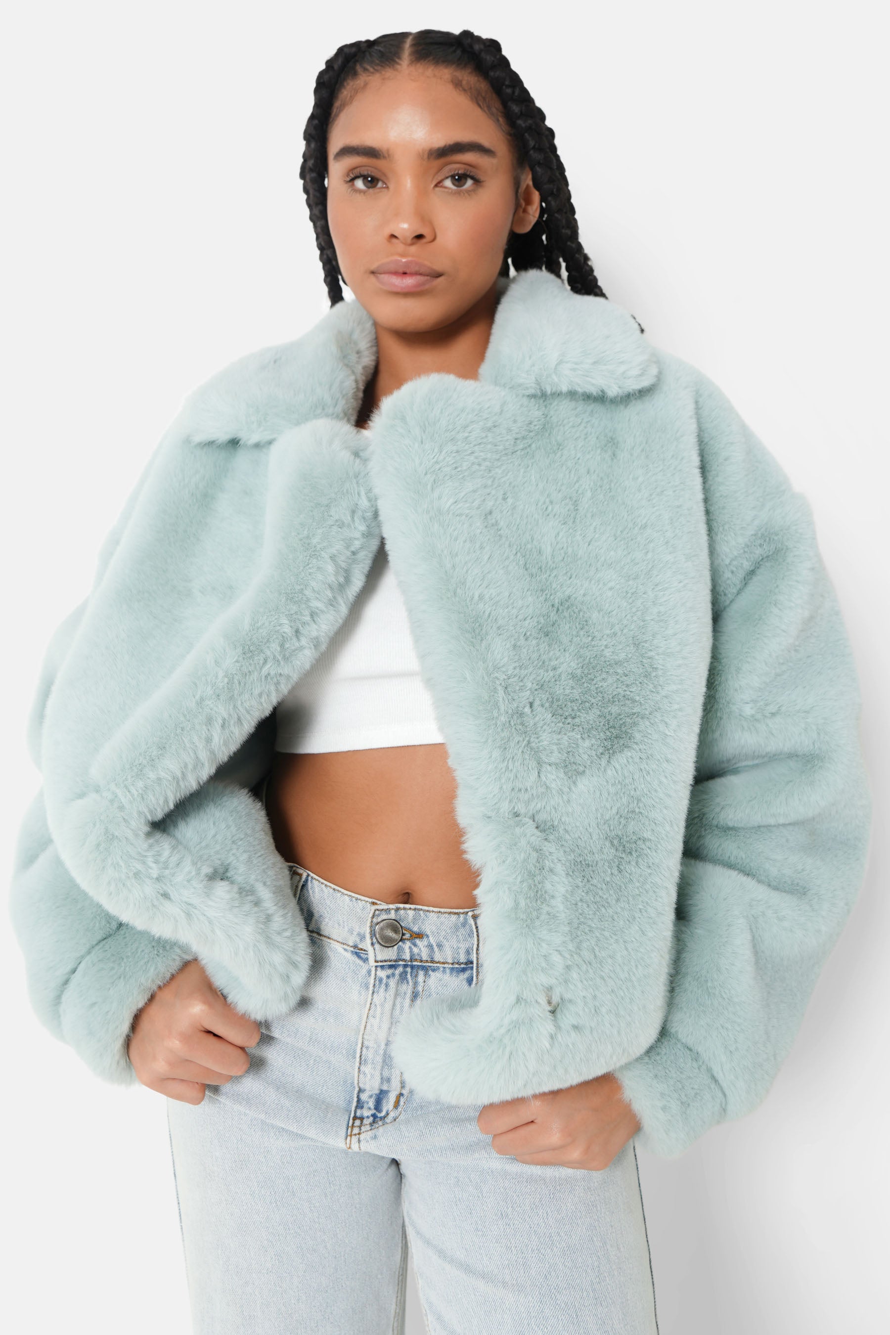 Veste oversize fourrure vert pastel