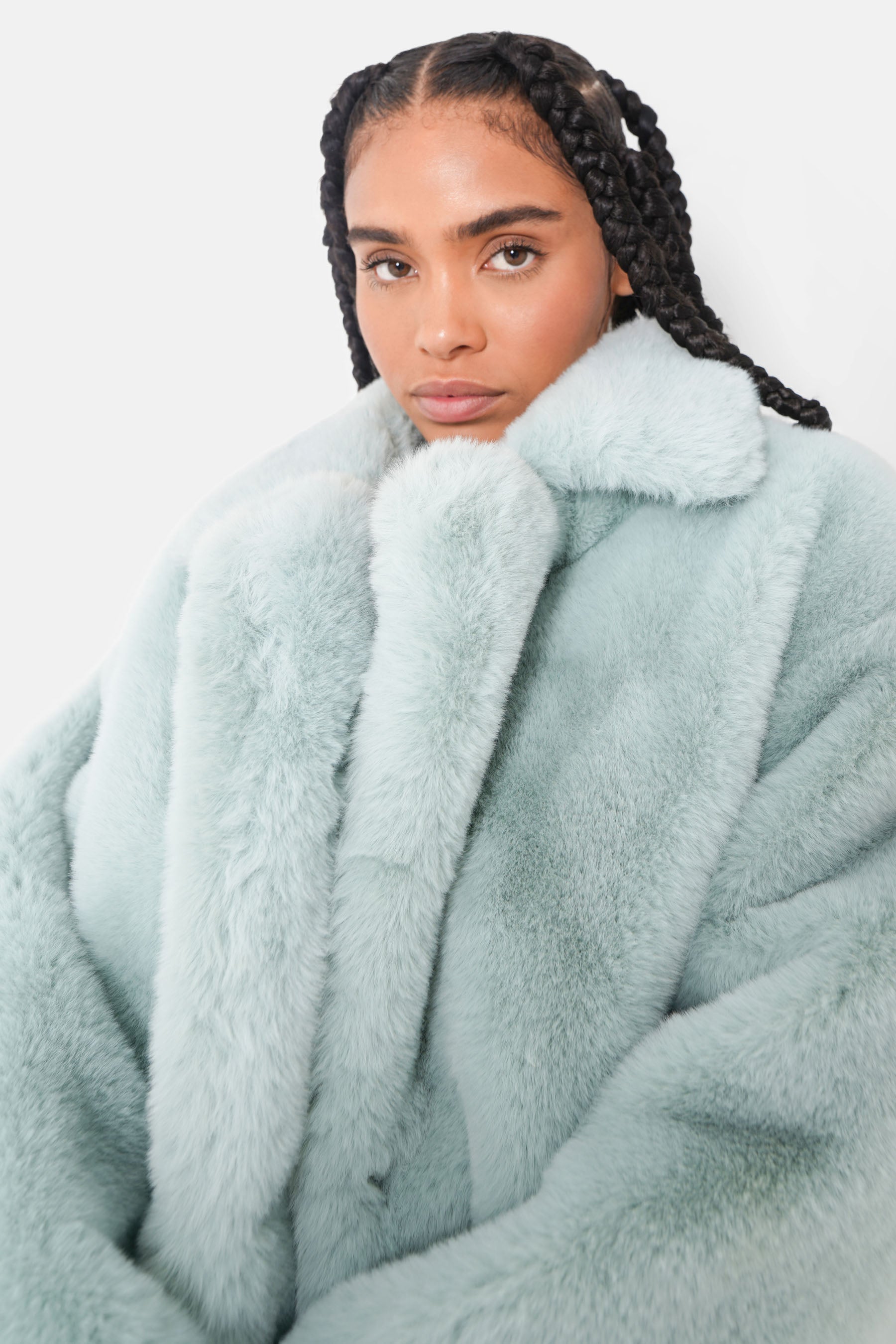 Veste oversize fourrure vert pastel