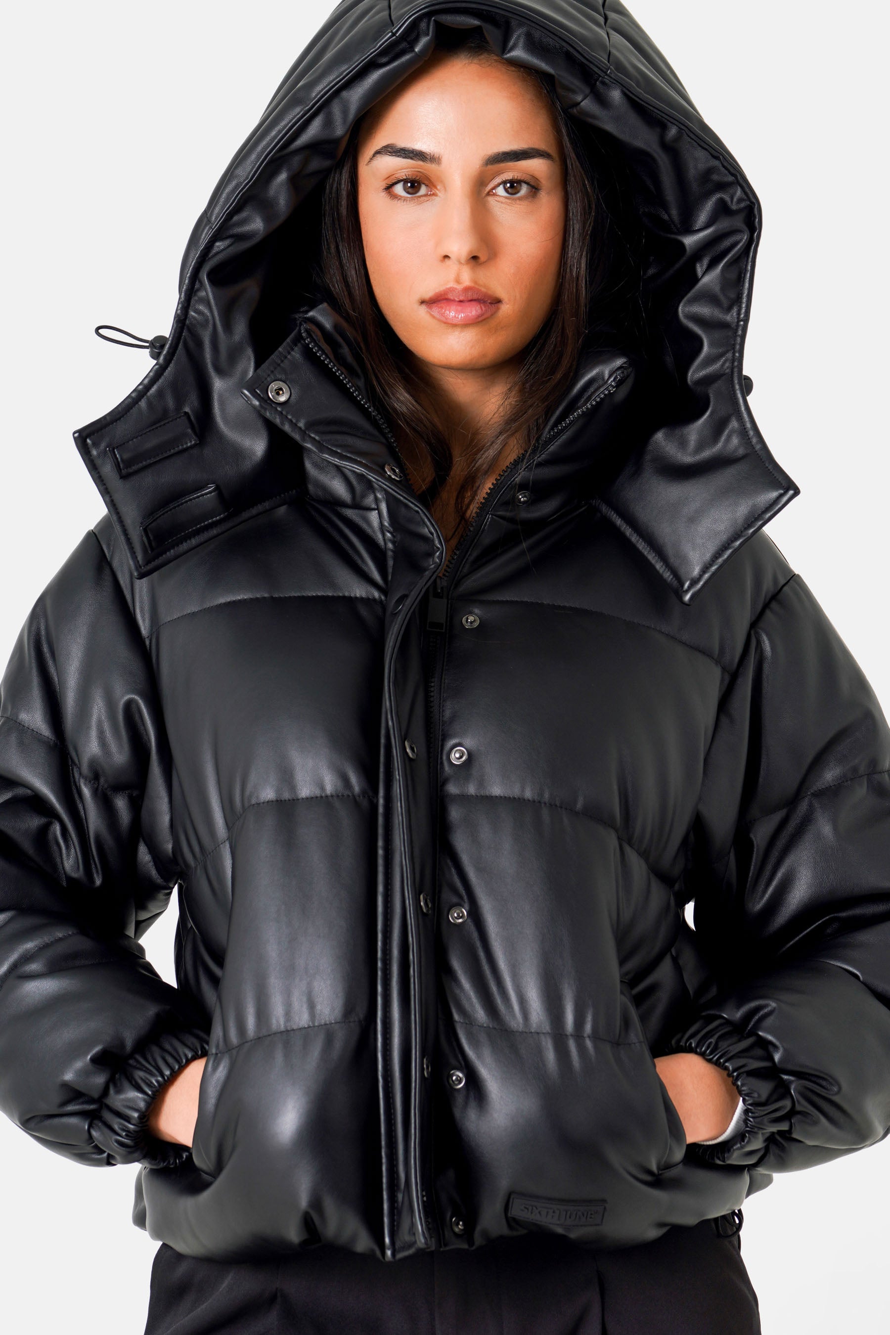 Faux leather puffer Black