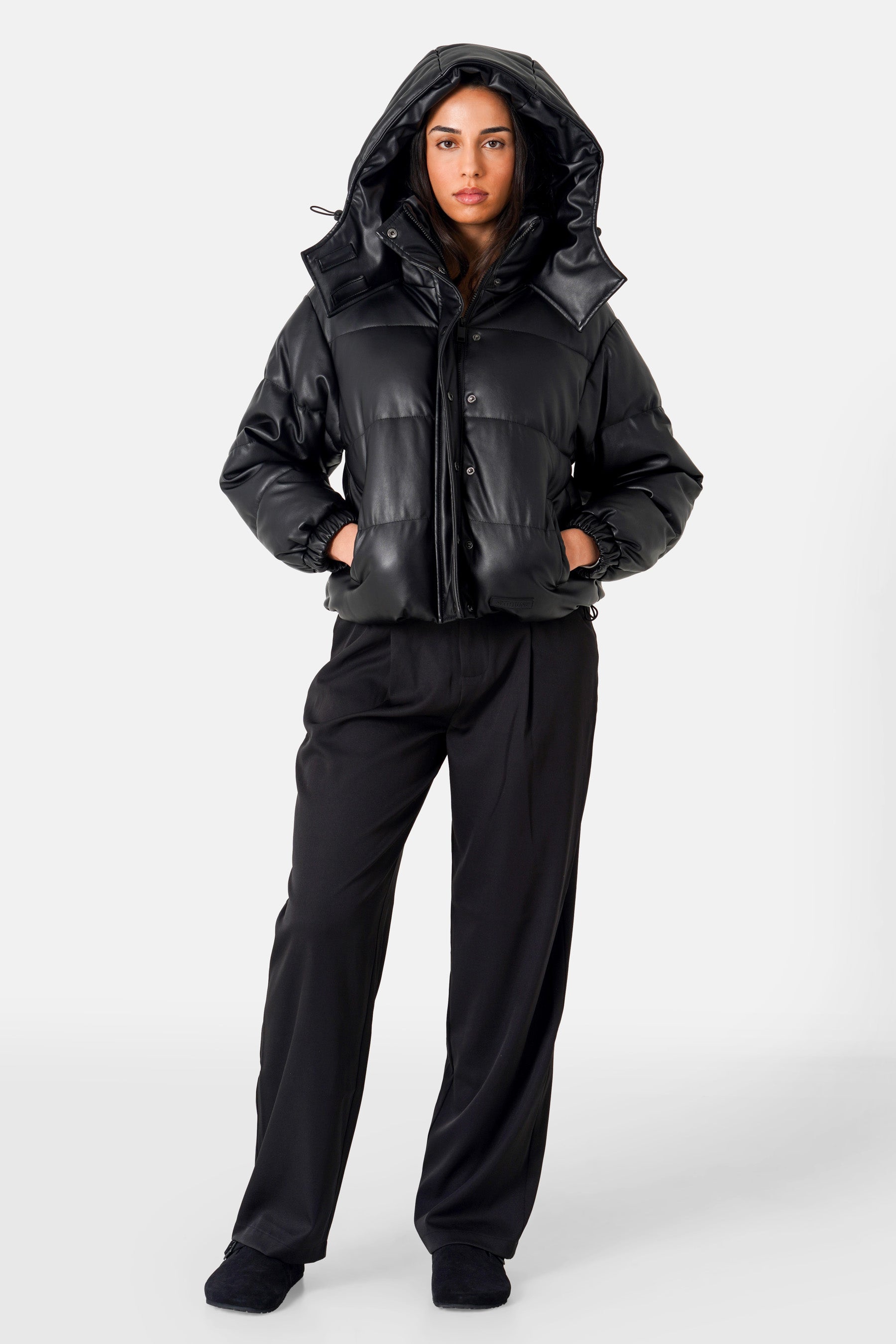 Faux leather puffer Black