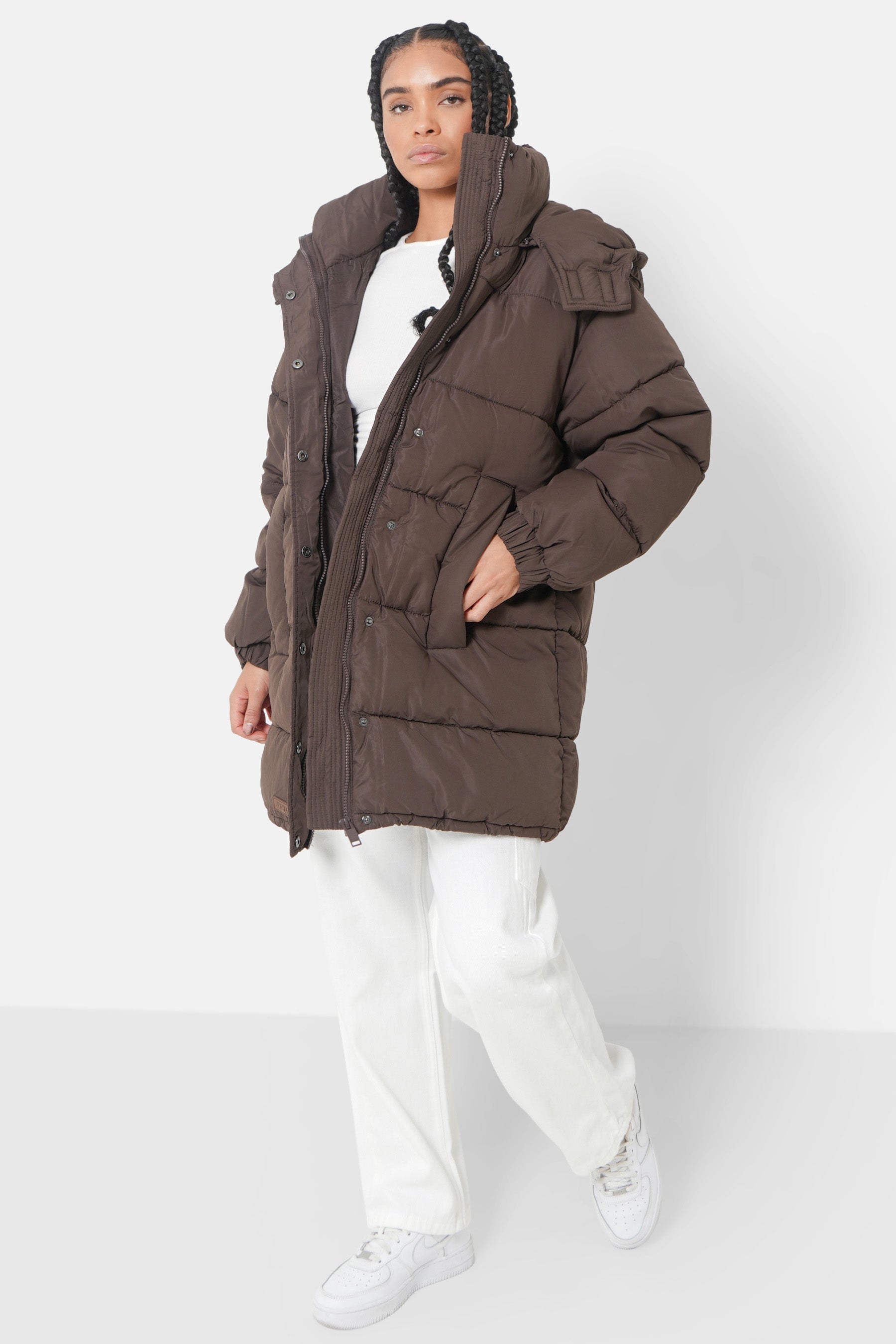 Doudoune longue oversize Marron