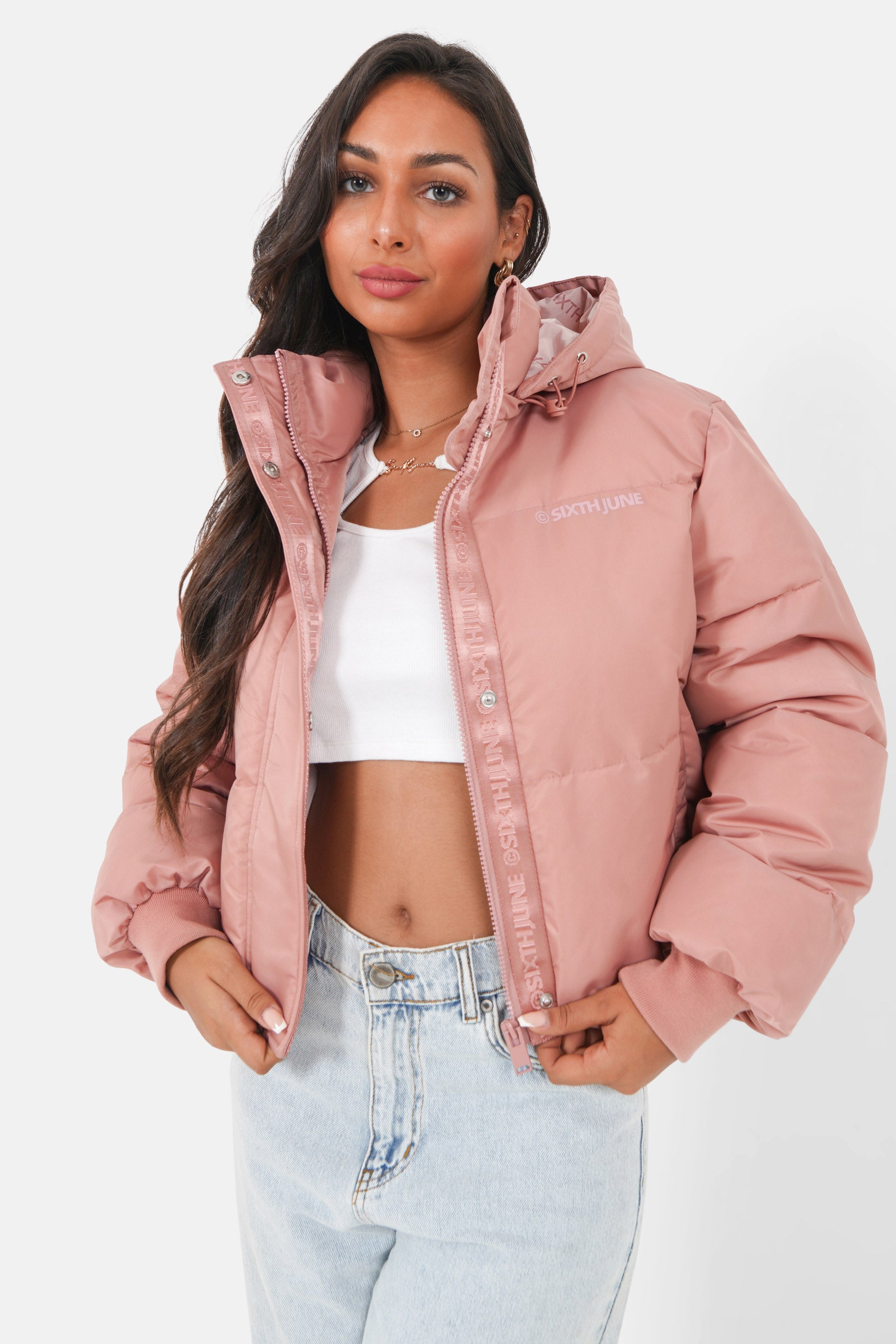 Nylon short thick puffer Pink
