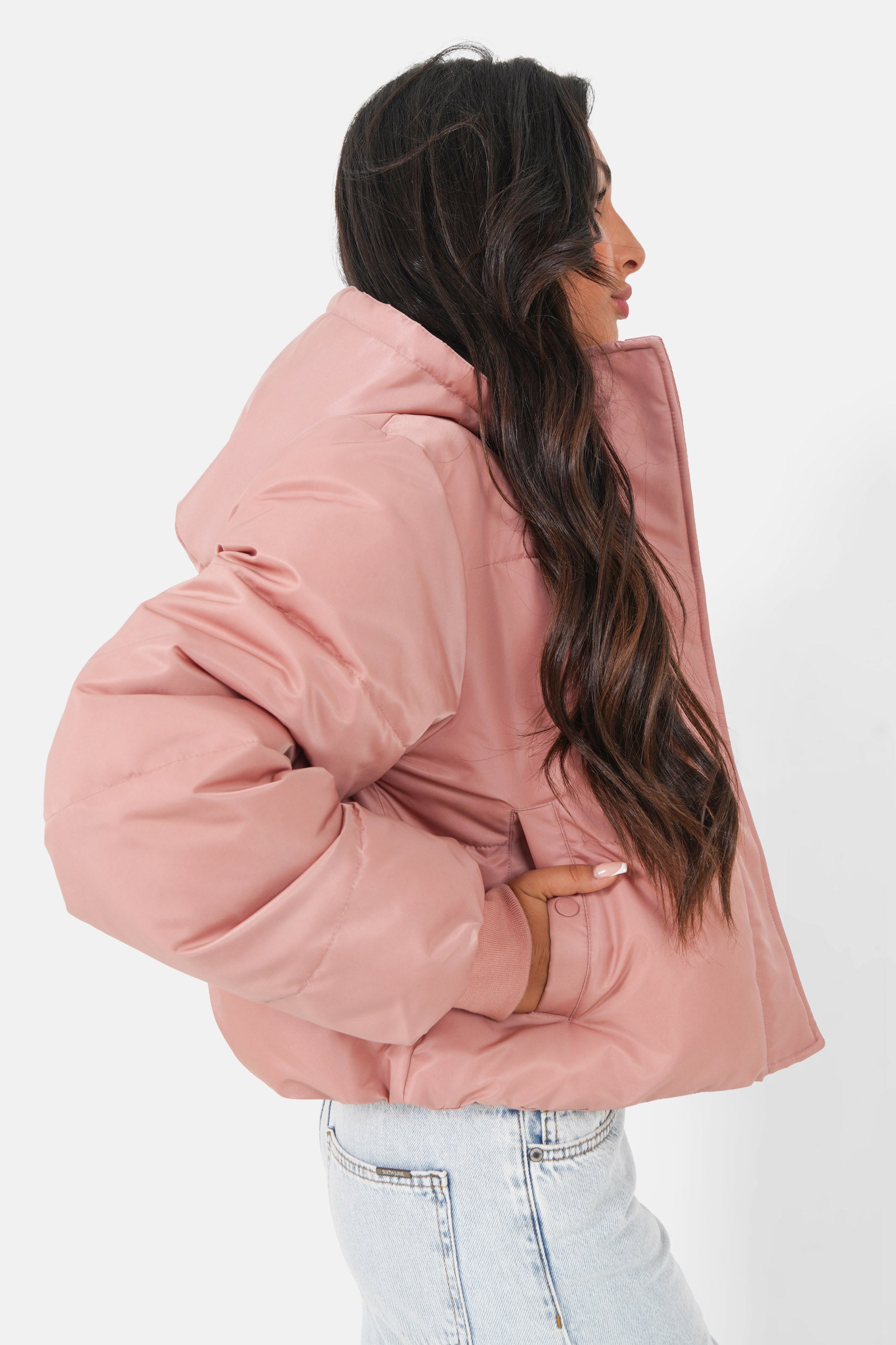 Nylon short thick puffer Pink
