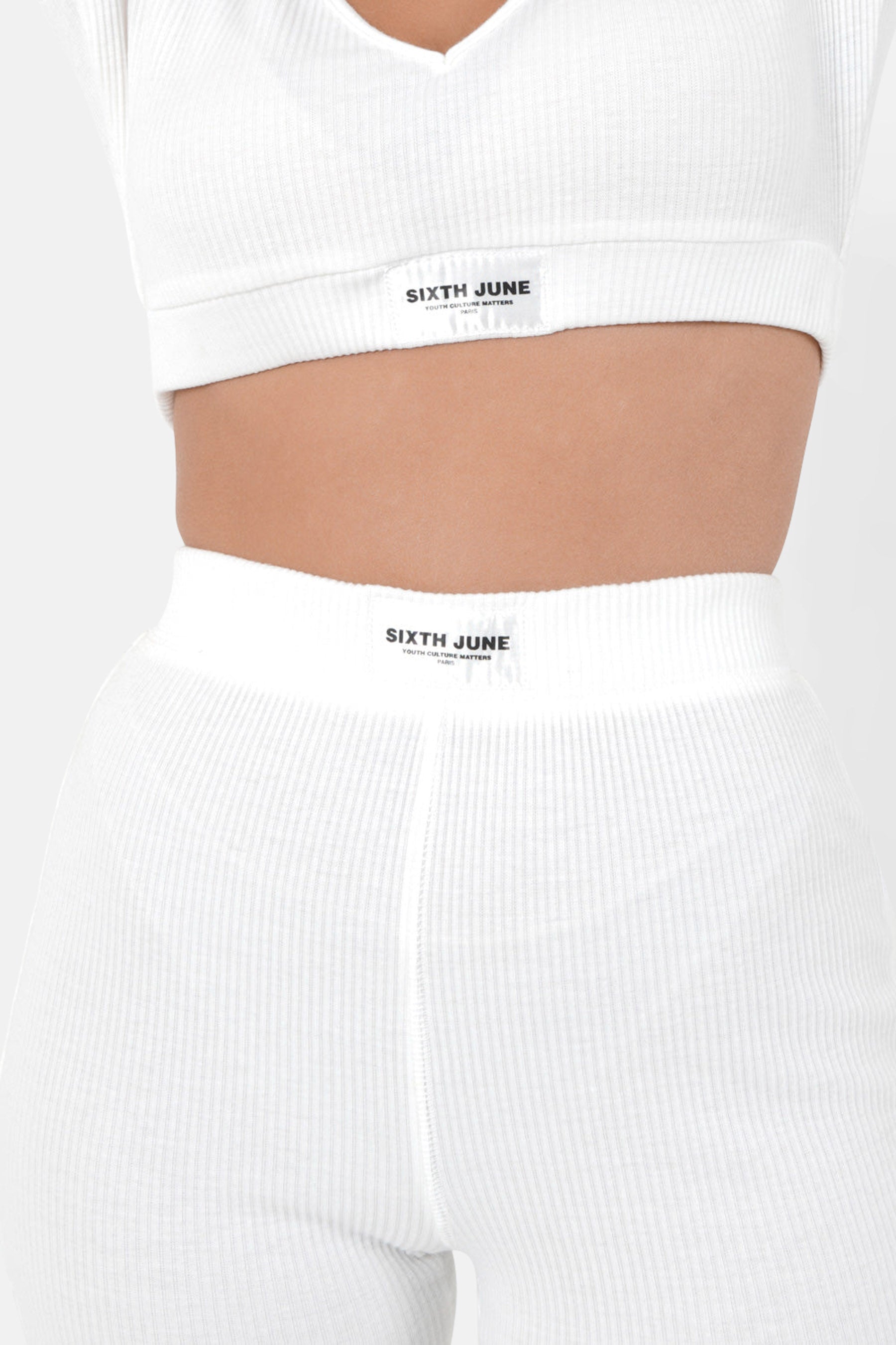 Legging côtelé Blanc cassé