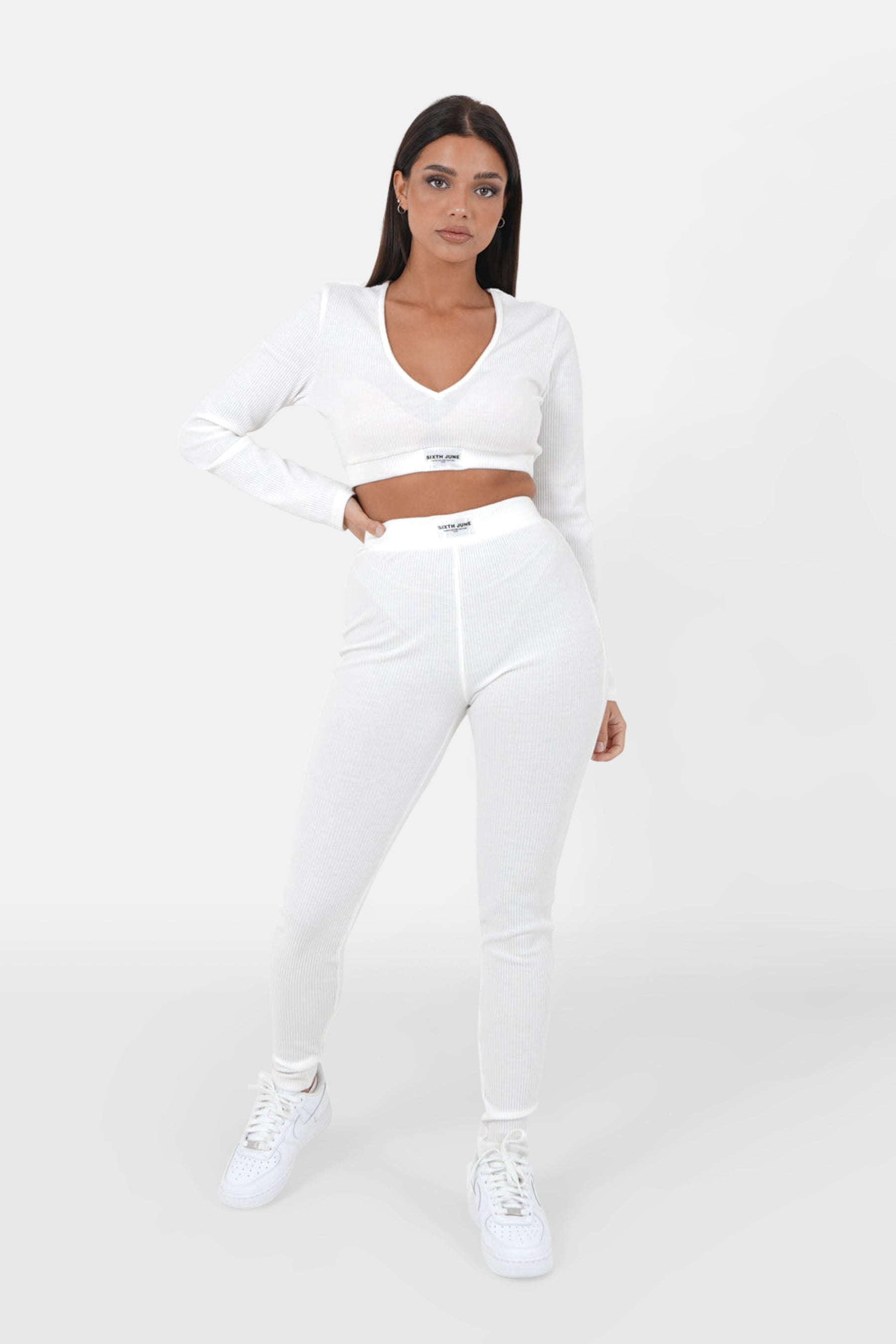Legging côtelé Blanc cassé