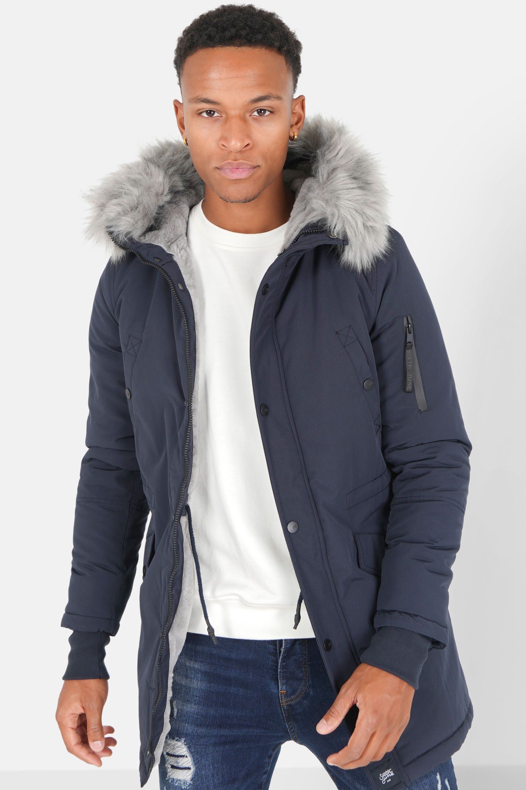 Gefütterter wasserabweisender Parka Dunkelblau