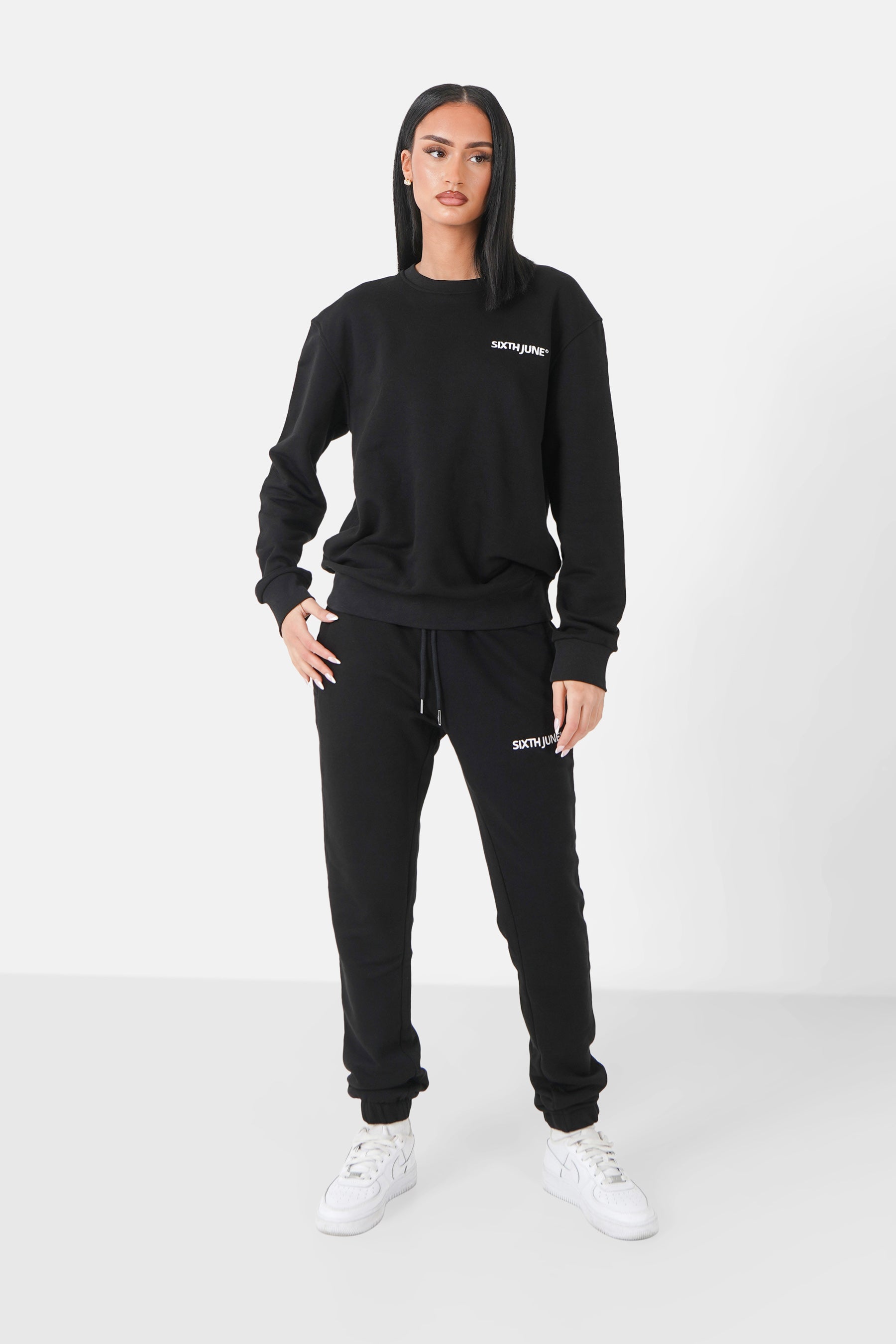 Joggers + crewneck logo embroidered Black
