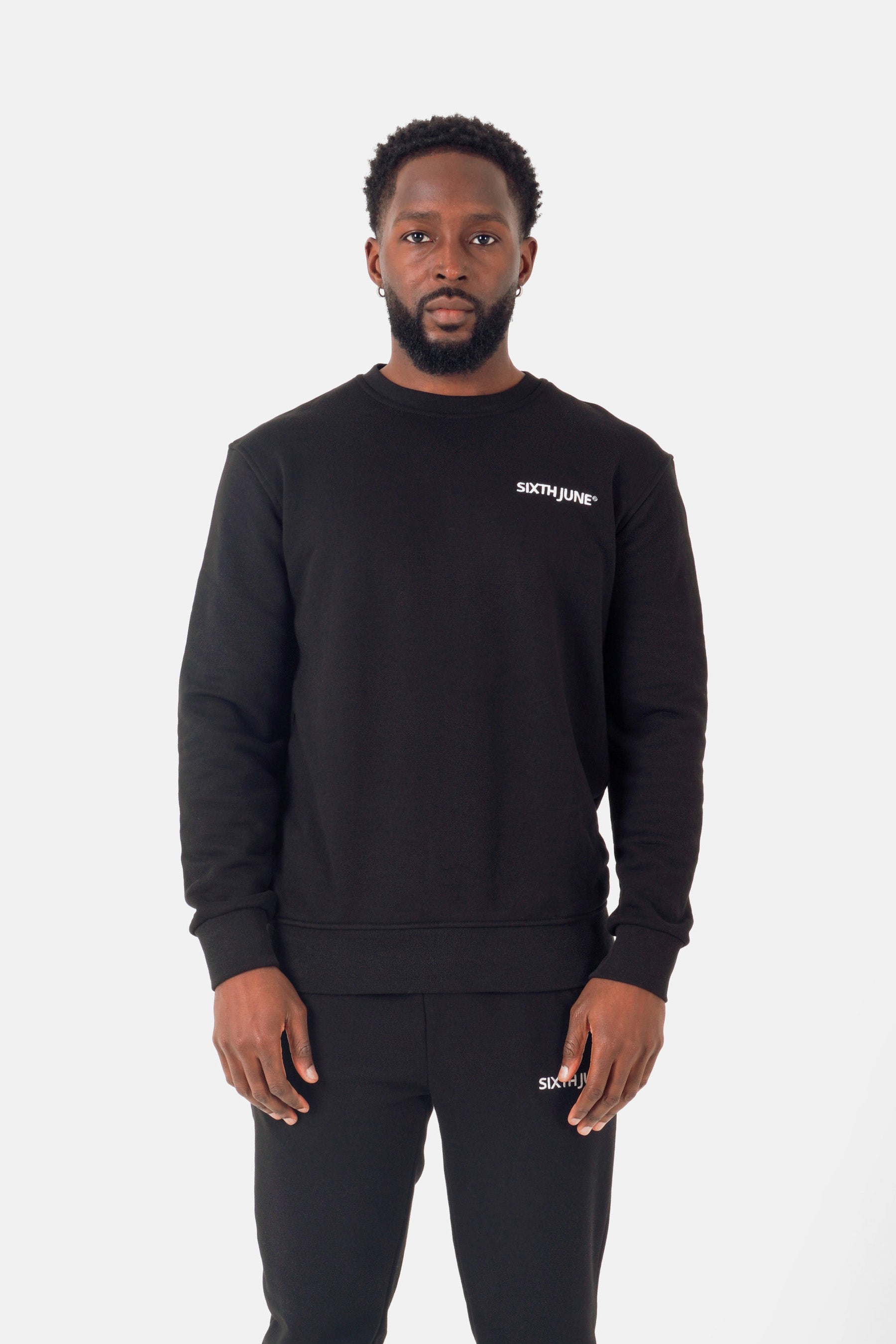 Joggers + crewneck logo embroidered Black