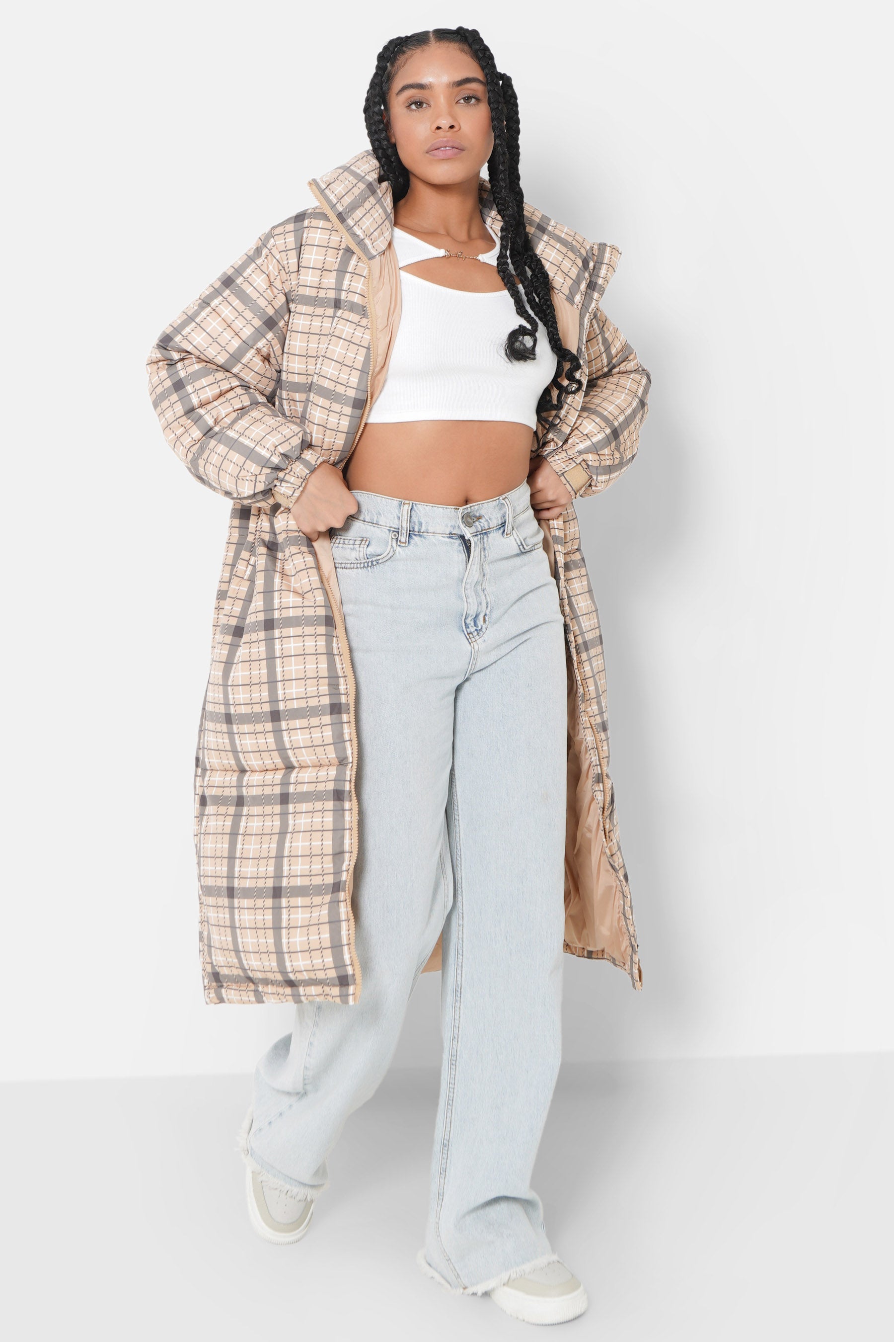 Maxi squared puffer jacket Beige