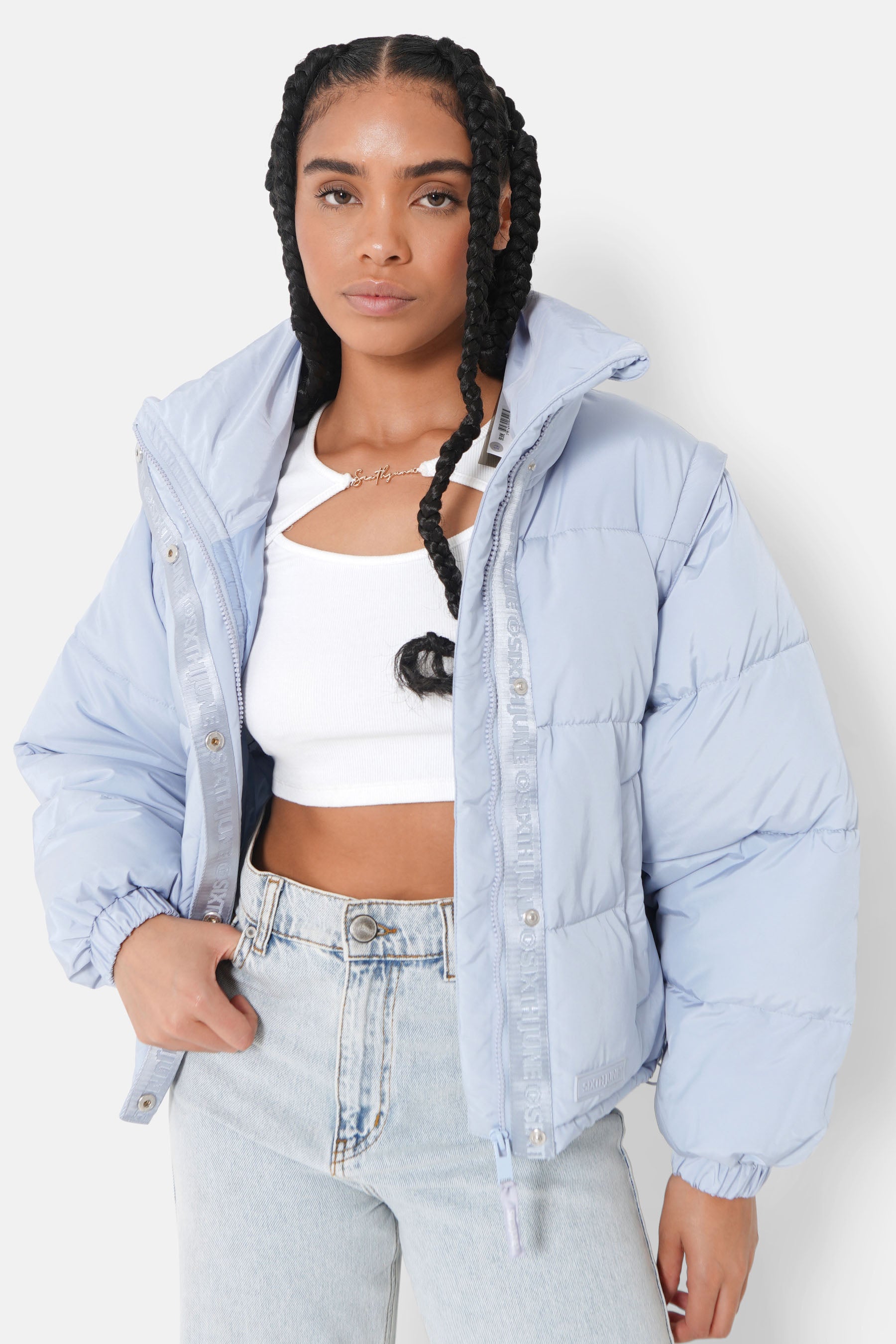 Doudoune courte manches amovibles Bleu