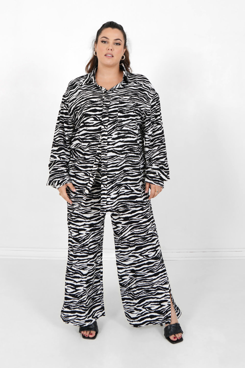 Weit fließende Zebra-Hose Schwarz