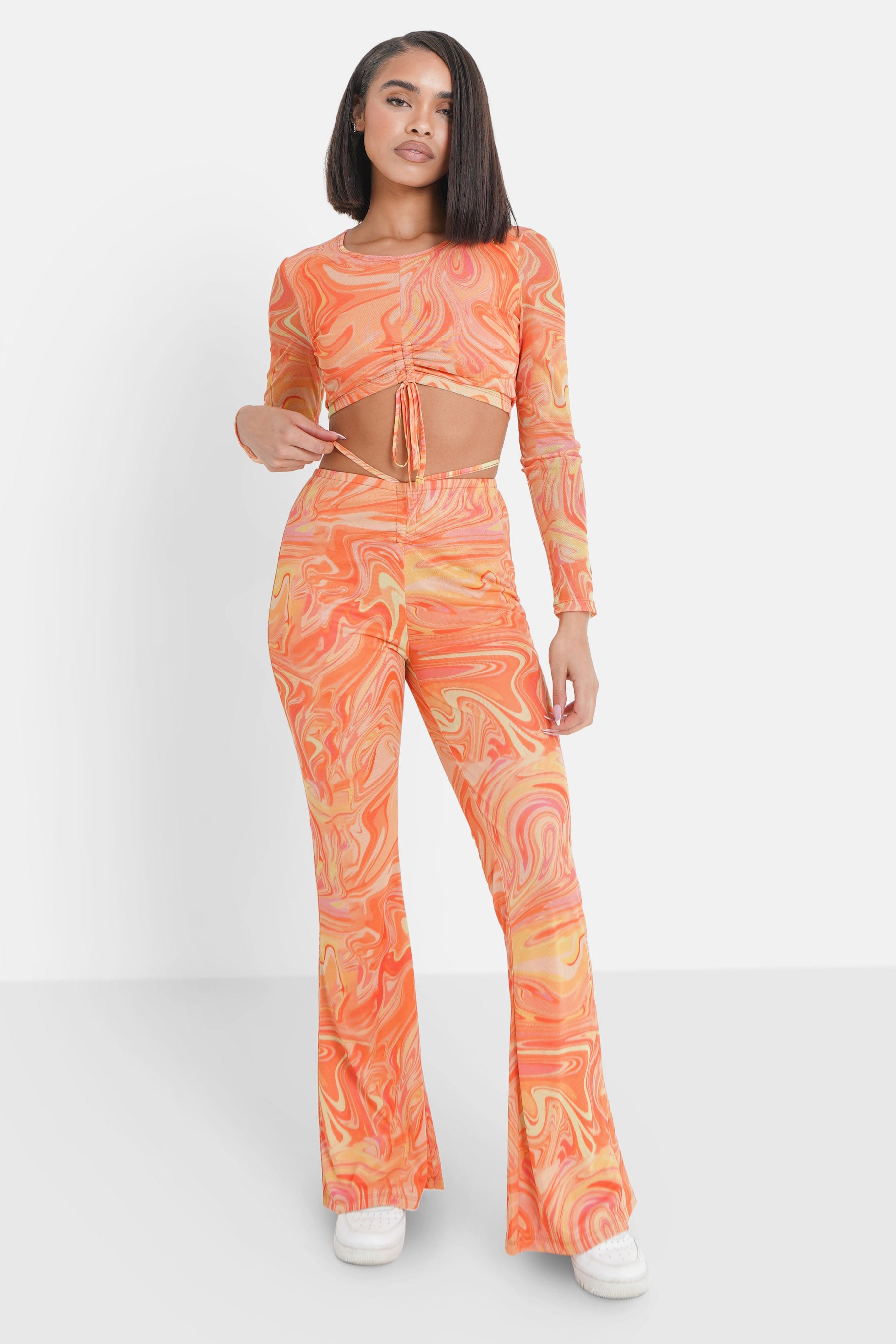 Pantalon mesh flare encre Orange