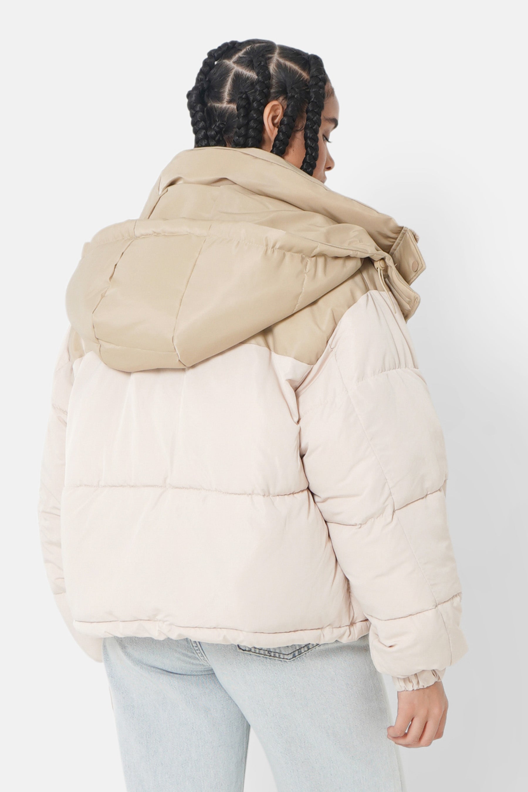 Doudoune courte bi matière Beige