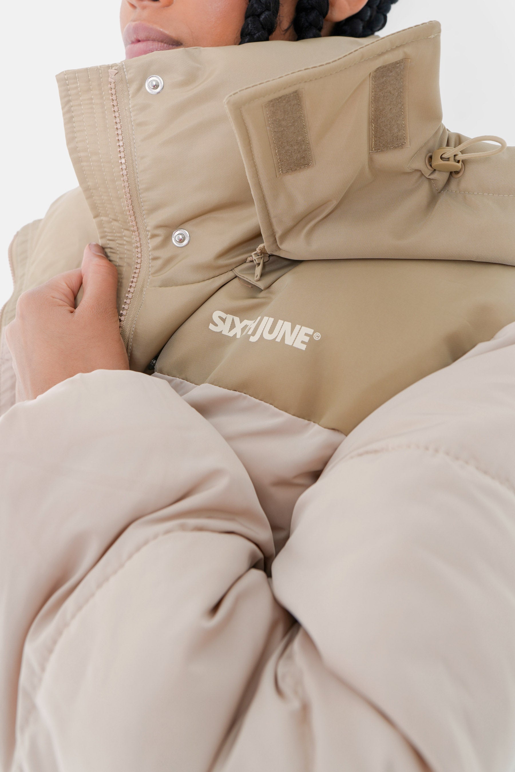 Doudoune courte bi matière Beige