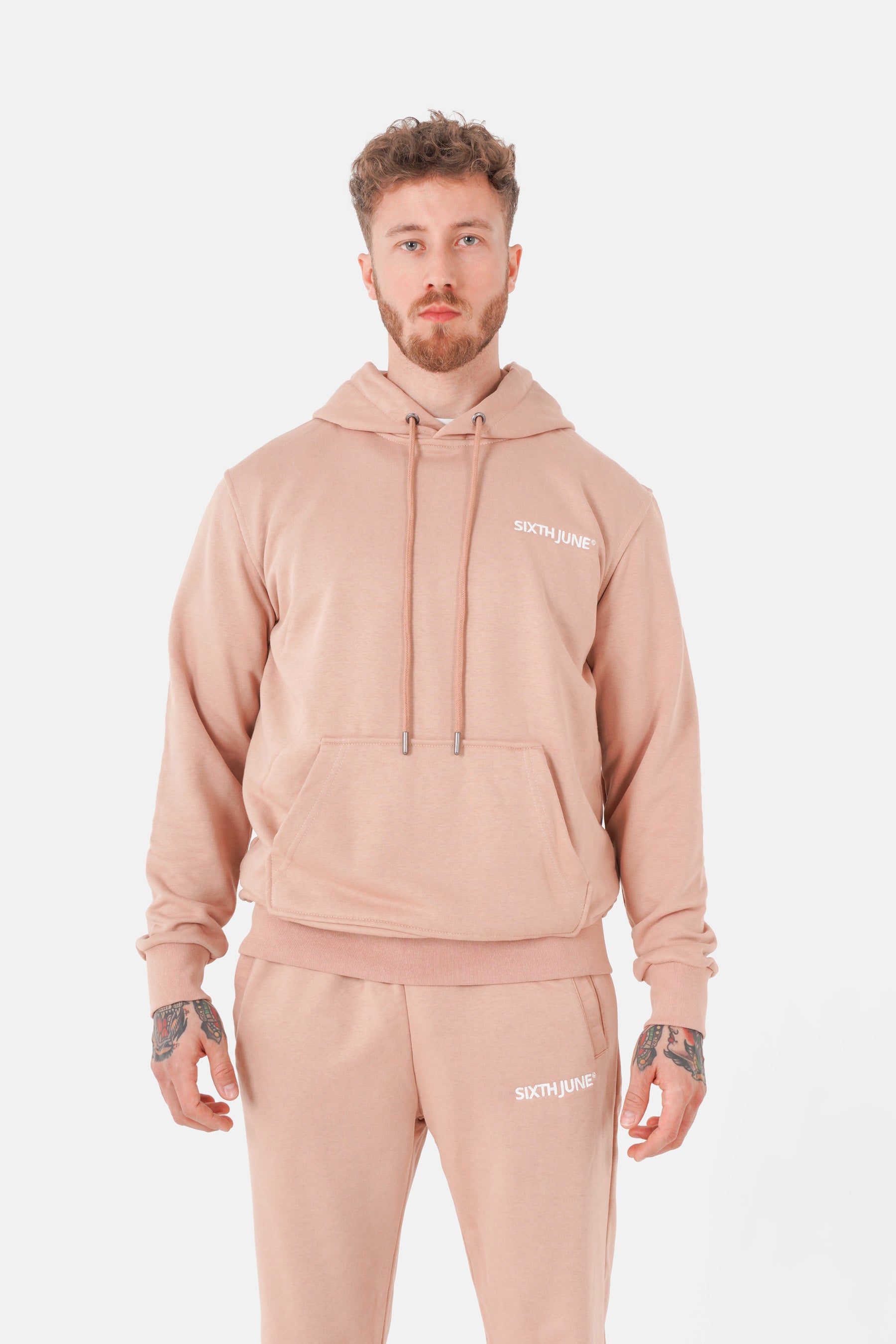 Jogging + sweat capuche logo brodé Beige