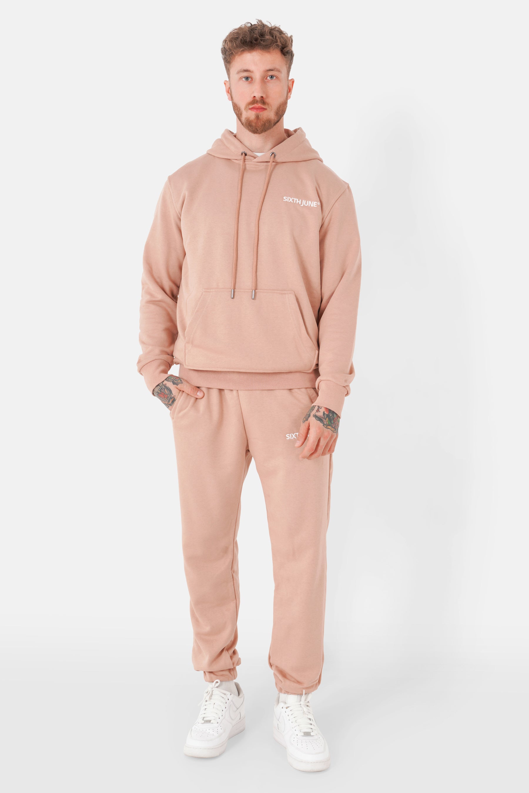 Jogging + sweat capuche logo brodé Beige