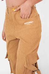 Ribbed cargo pants Beige