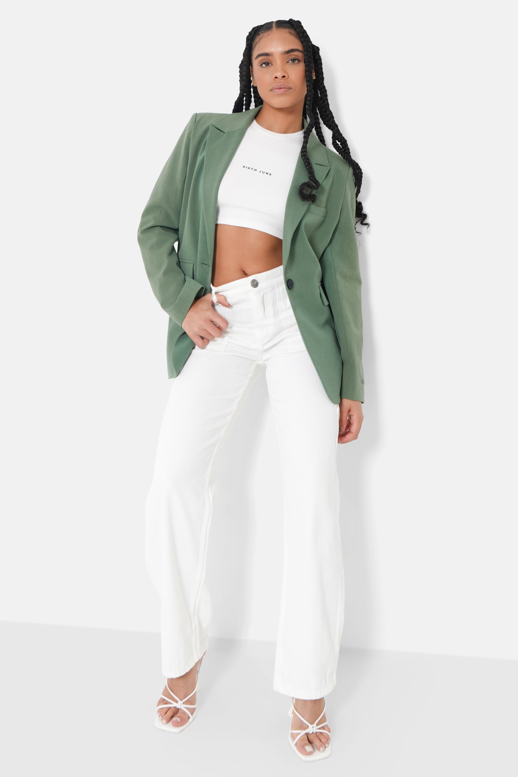 Veste blazer broderie Vert kaki
