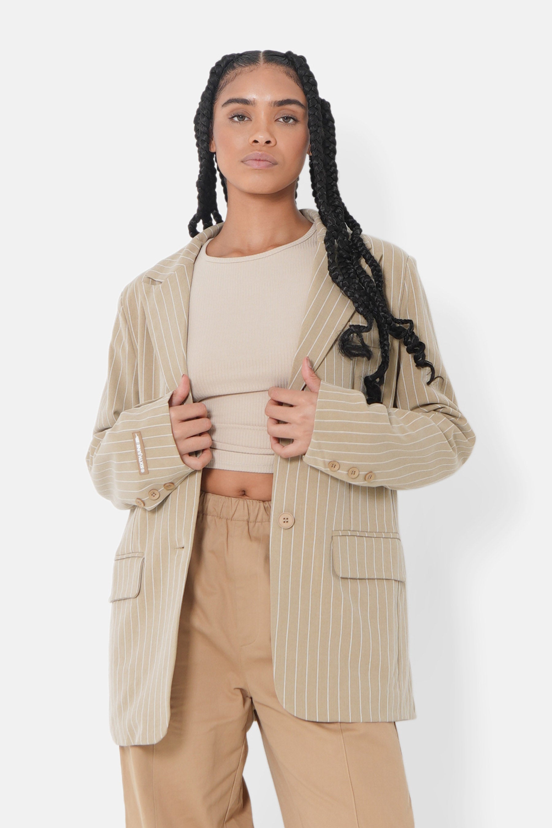 Veste tailleur rayée large Beige