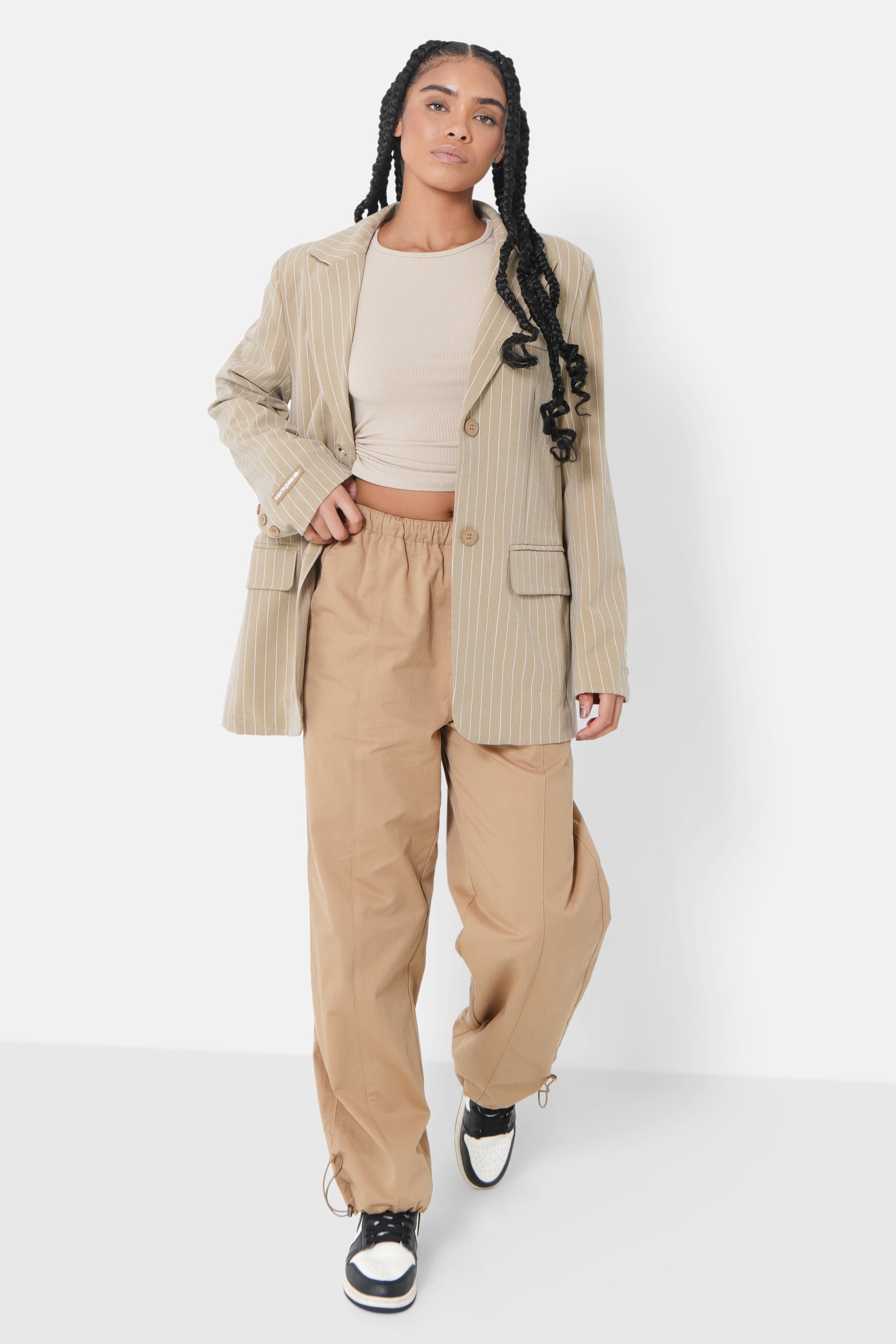 Veste tailleur rayée large Beige