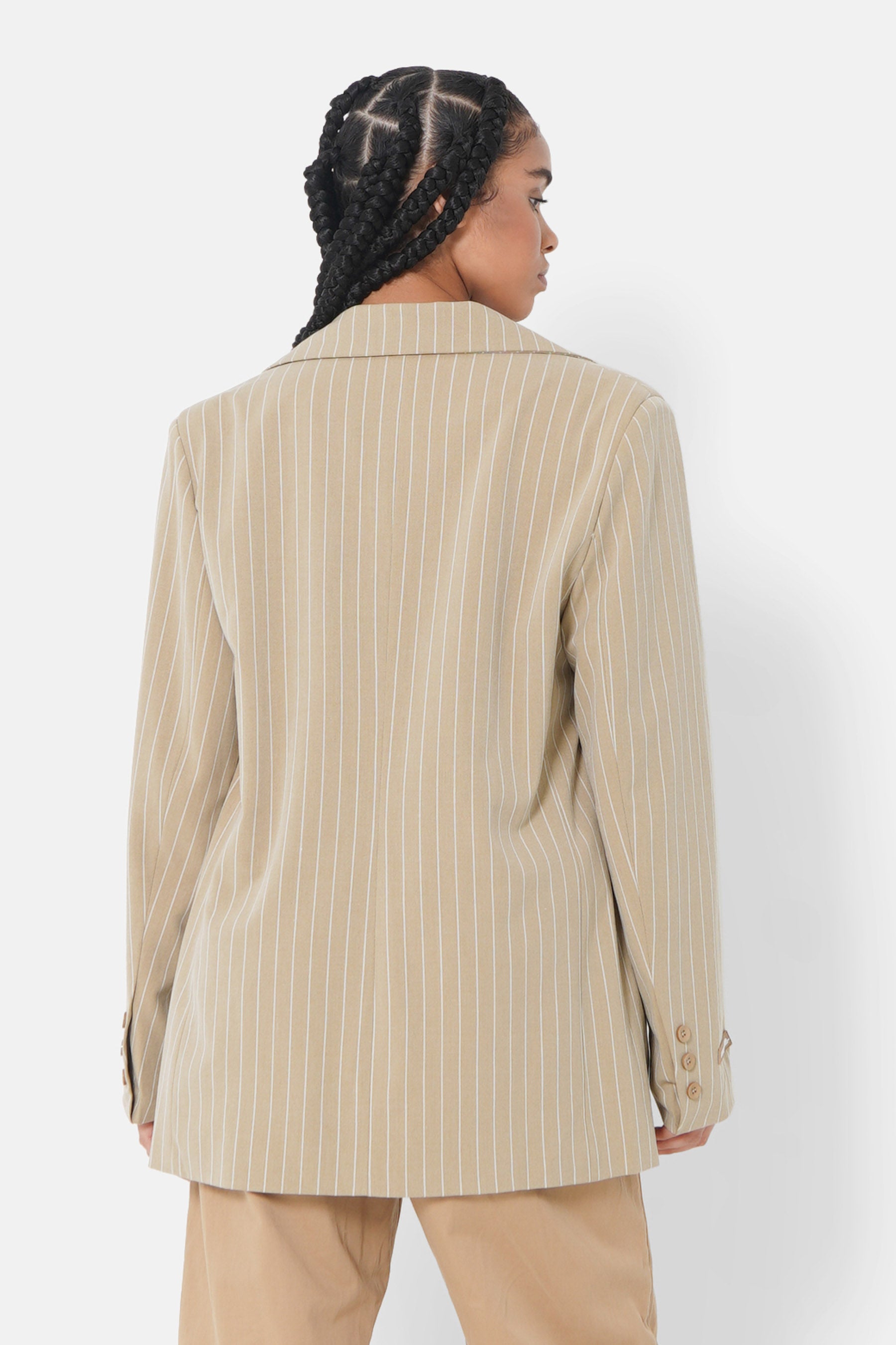 Veste tailleur rayée large Beige