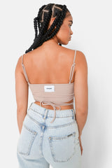 Ribbed straps drawstrings top Beige