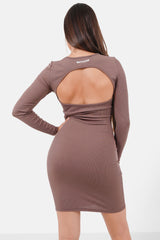 Back opening dress Brown