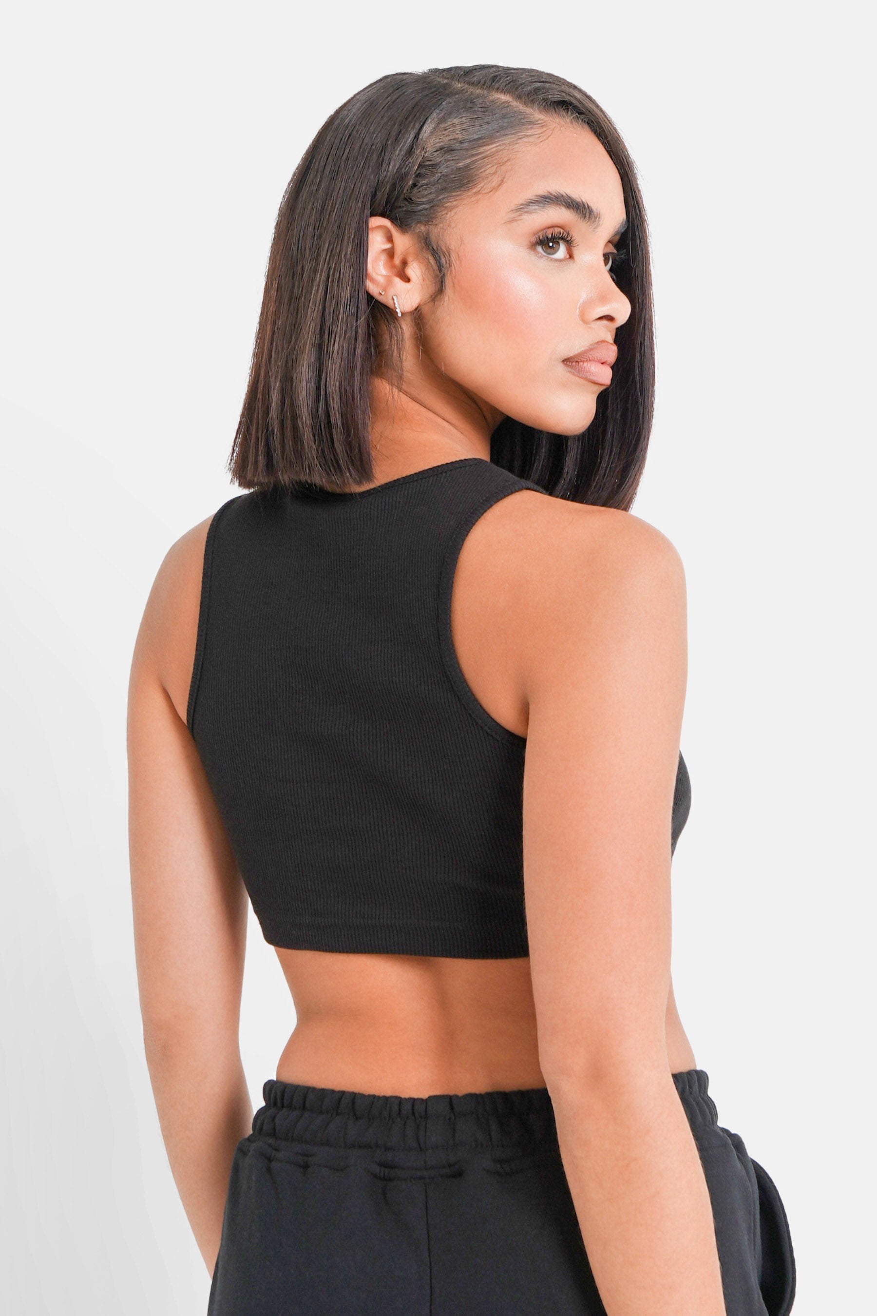 Embroidered logo cropped top Black