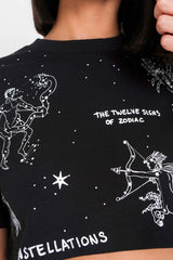 Kurzes Astrologie-T-Shirt Schwarz
