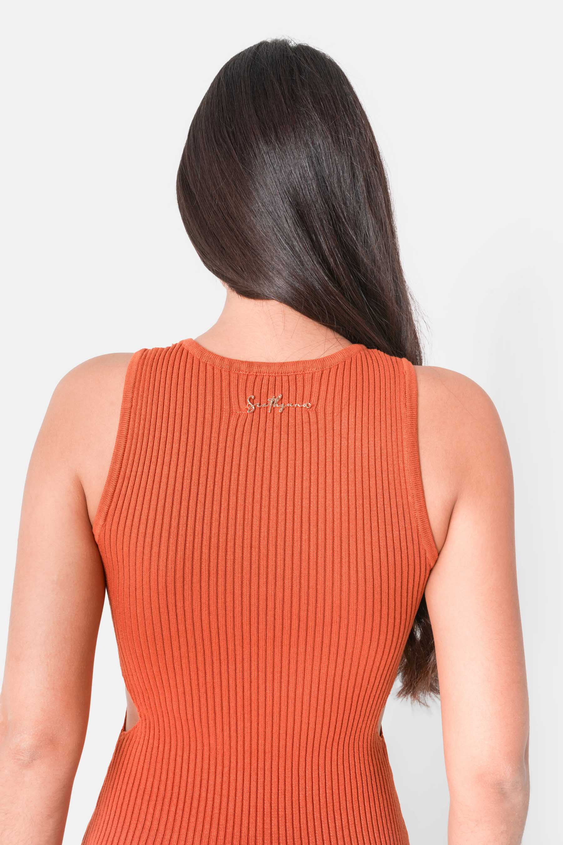 Robe maille ouverture Orange foncé