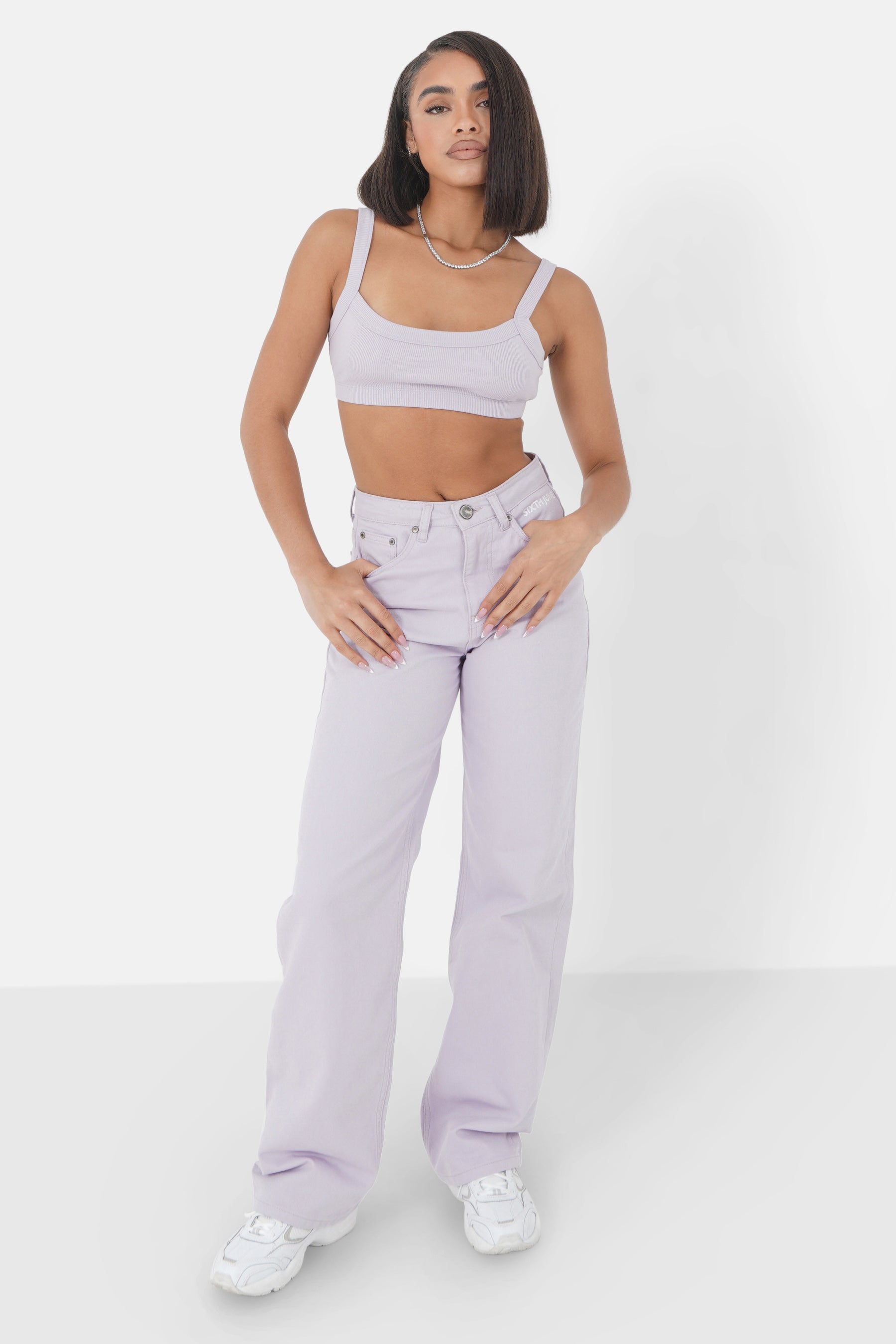 Short embroidered top light Purple