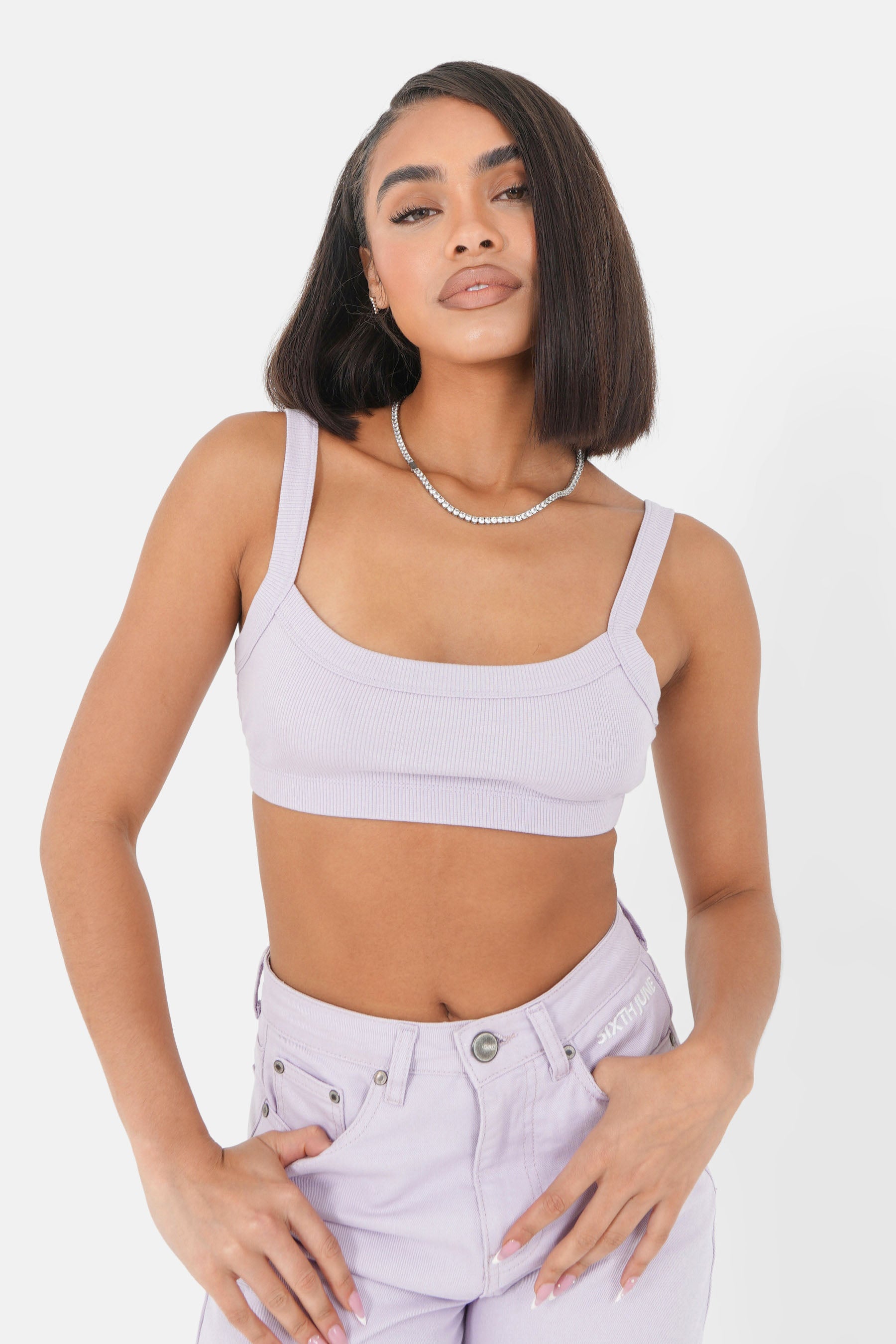 Short embroidered top light Purple