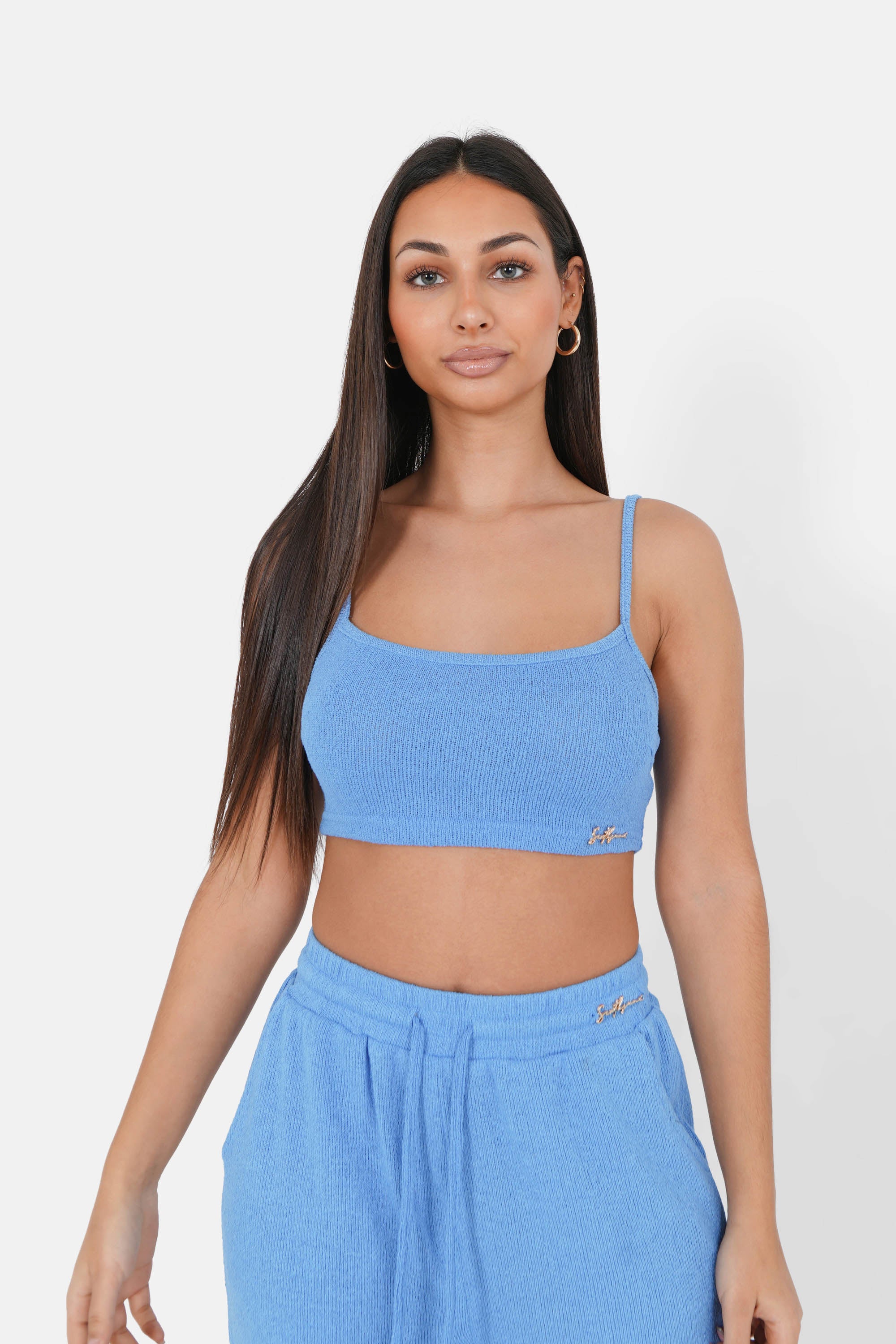 Top bretelles bijou côtelé Bleu